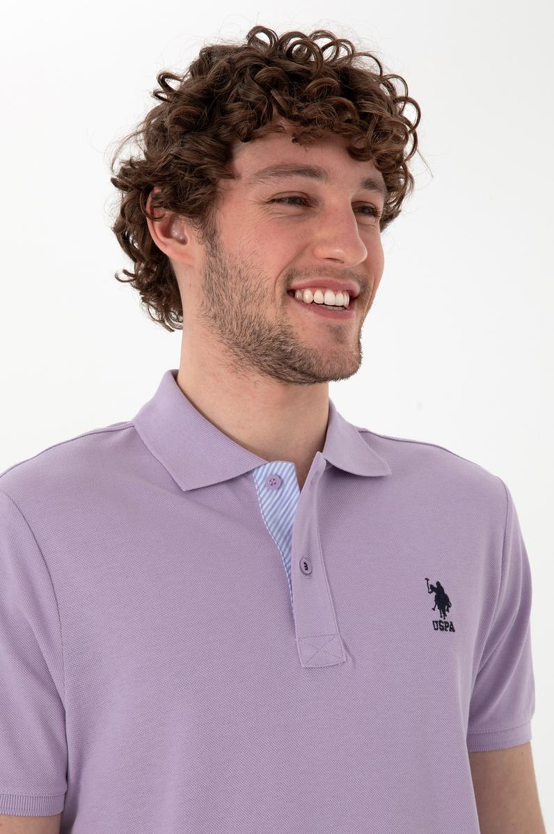 Erkek Regular Fit Polo Yaka Lila Basic Tişört