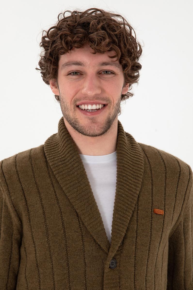 Erkek Haki Triko Hırka