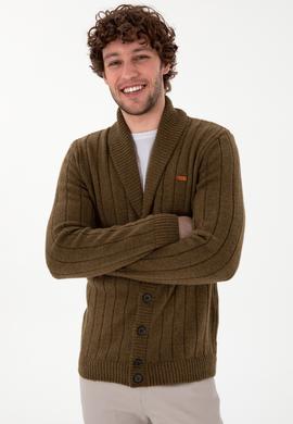 Erkek Haki Triko Hırka - 50297061033