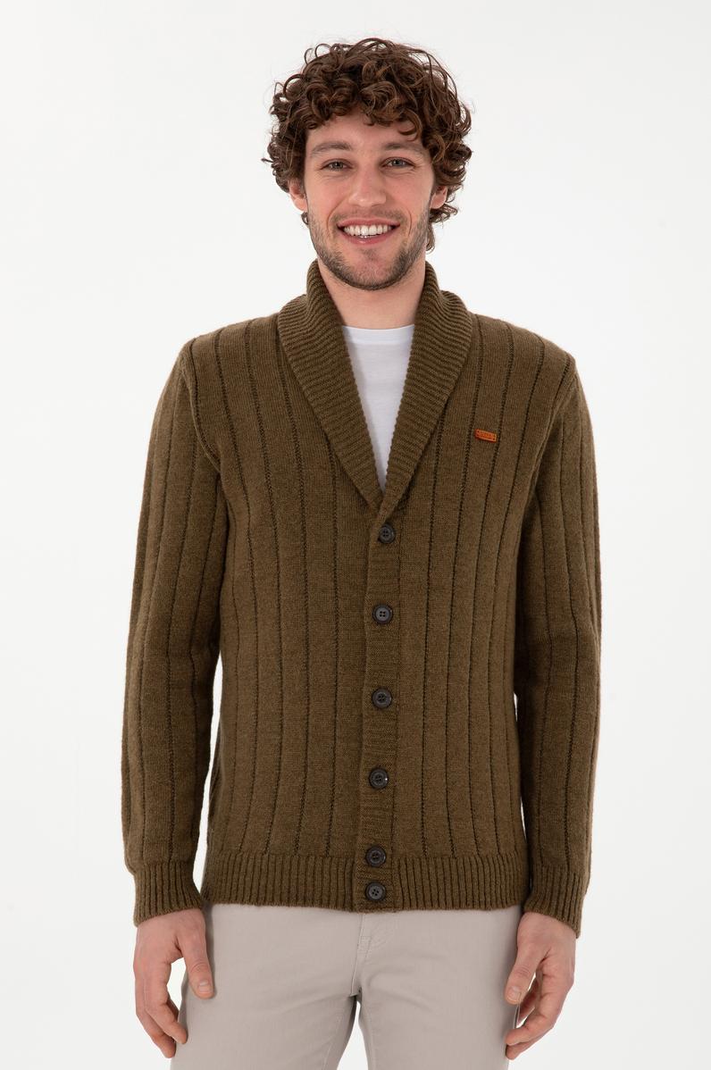 Erkek Haki Triko Hırka