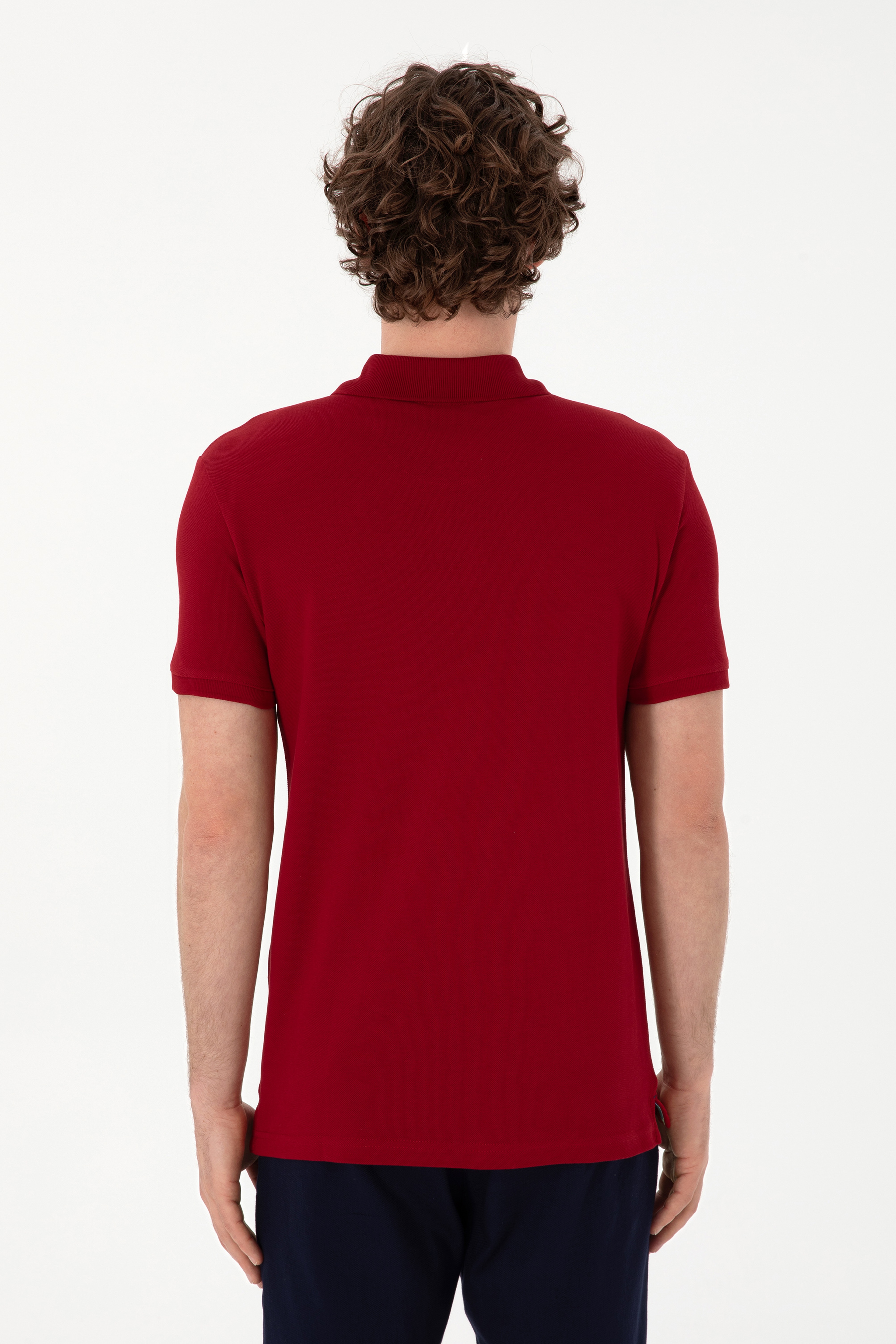 Erkek Slim Fit Polo Yaka Bordo Basic Tişört - Image 5