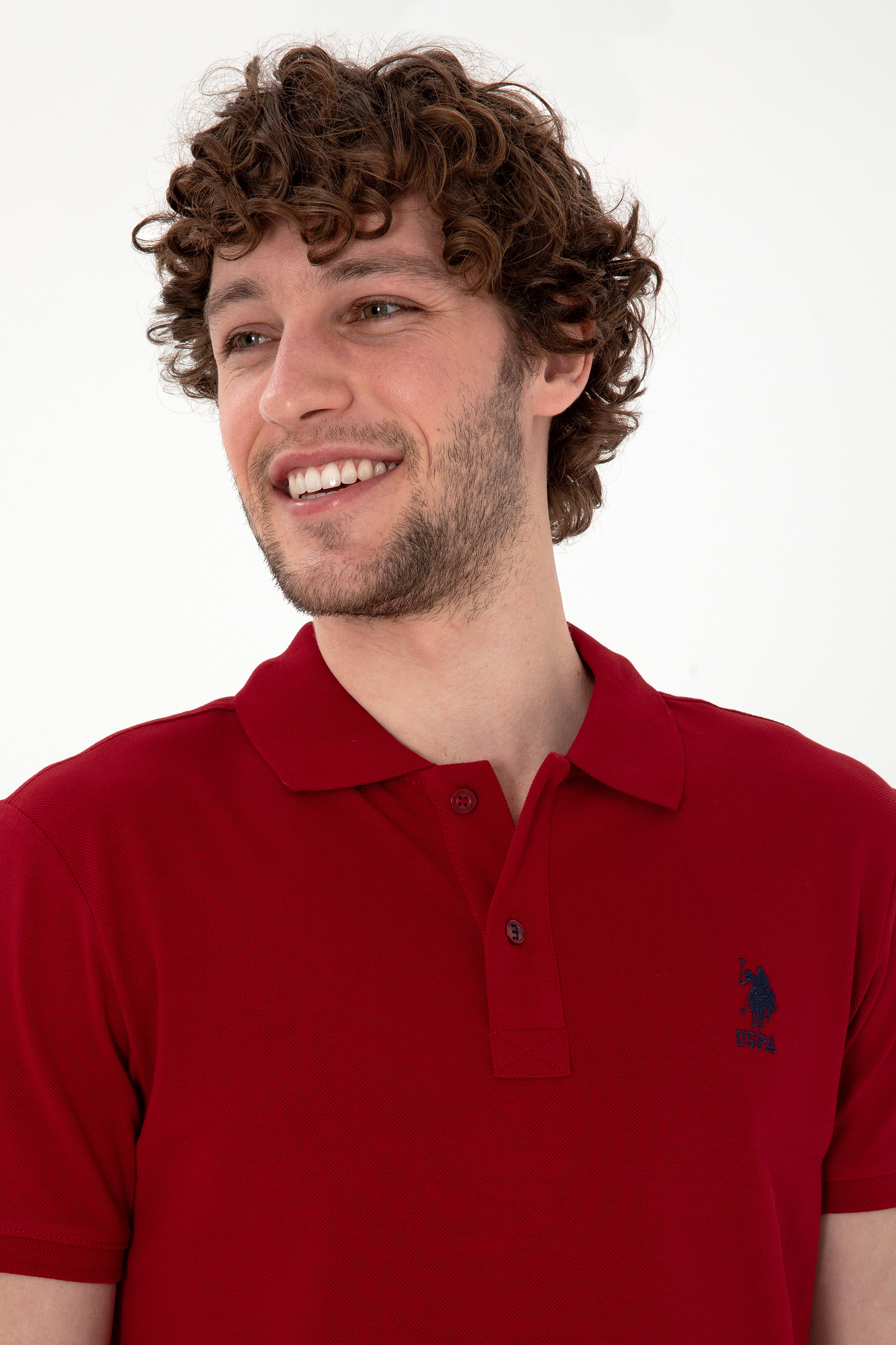 Erkek Slim Fit Polo Yaka Bordo Basic Tişört - Image 2