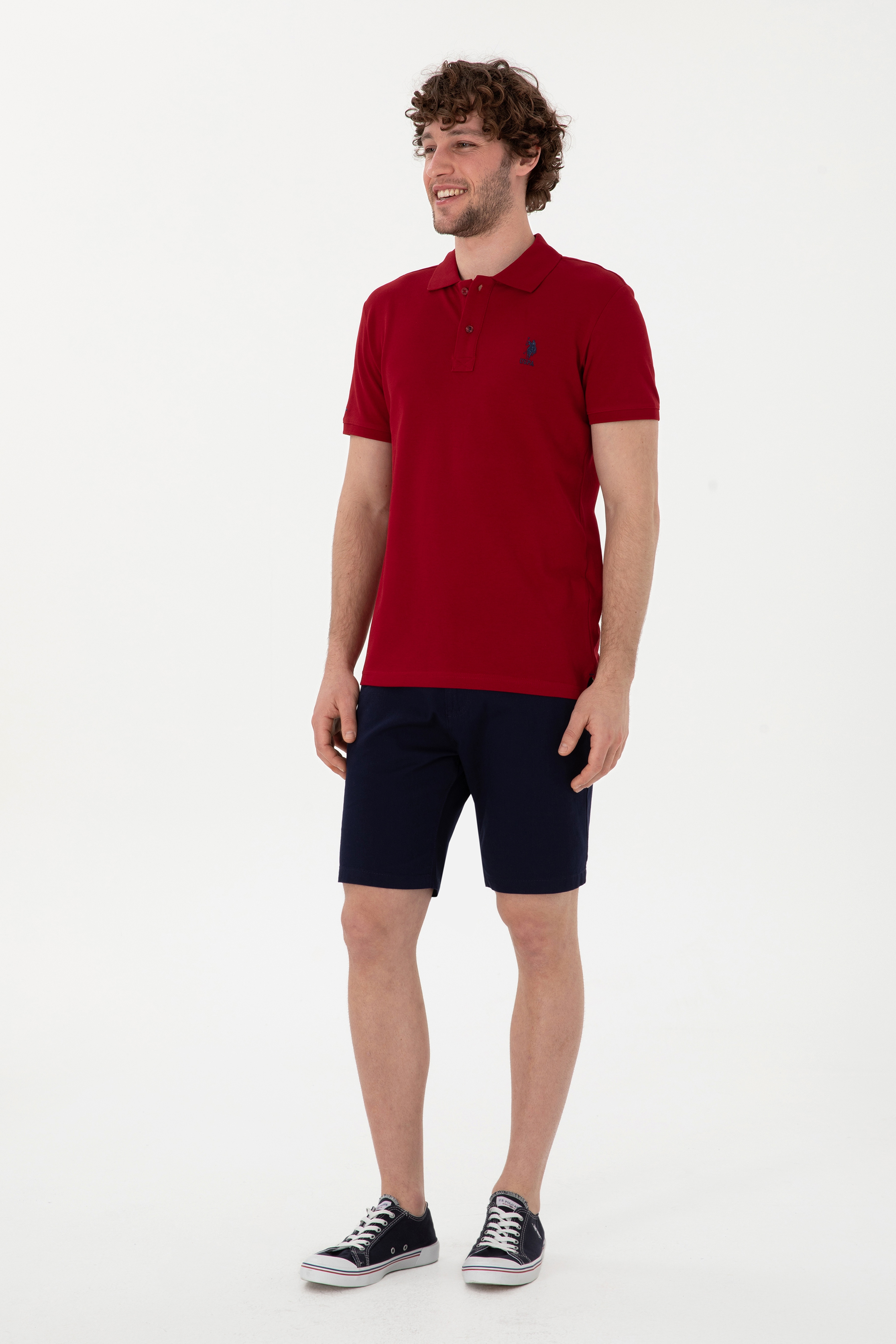 Erkek Slim Fit Polo Yaka Bordo Basic Tişört - Image 4