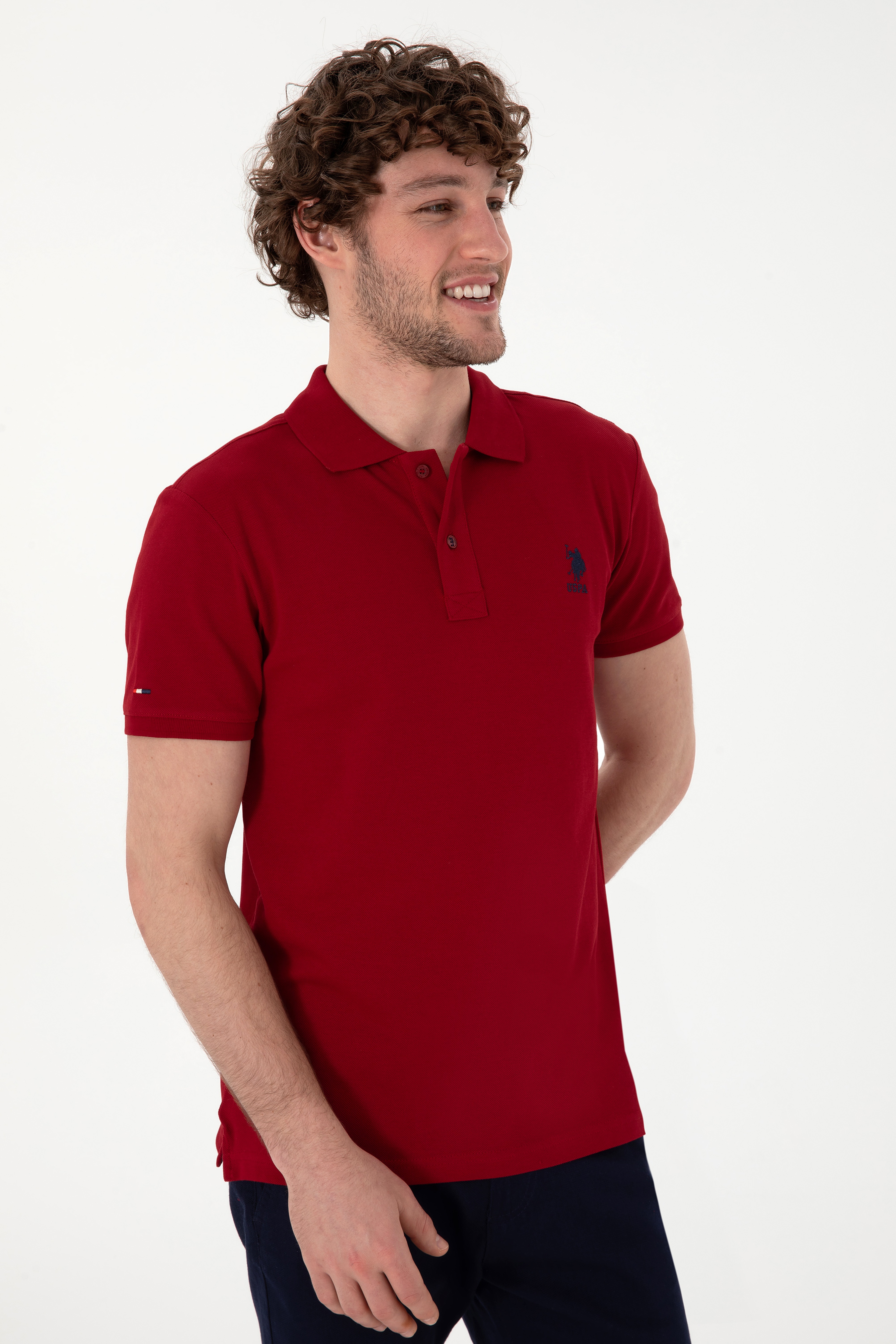 Erkek Slim Fit Polo Yaka Bordo Basic Tişört - Image 3