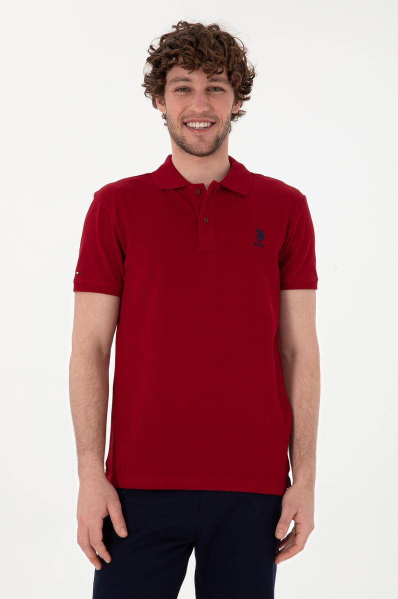 Erkek Slim Fit Polo Yaka Bordo Basic Tişört