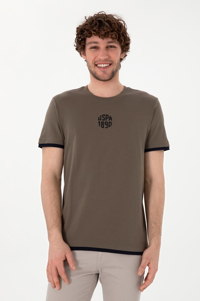 Erkek Regular Fit Bisiklet Yaka Vizon Tişört