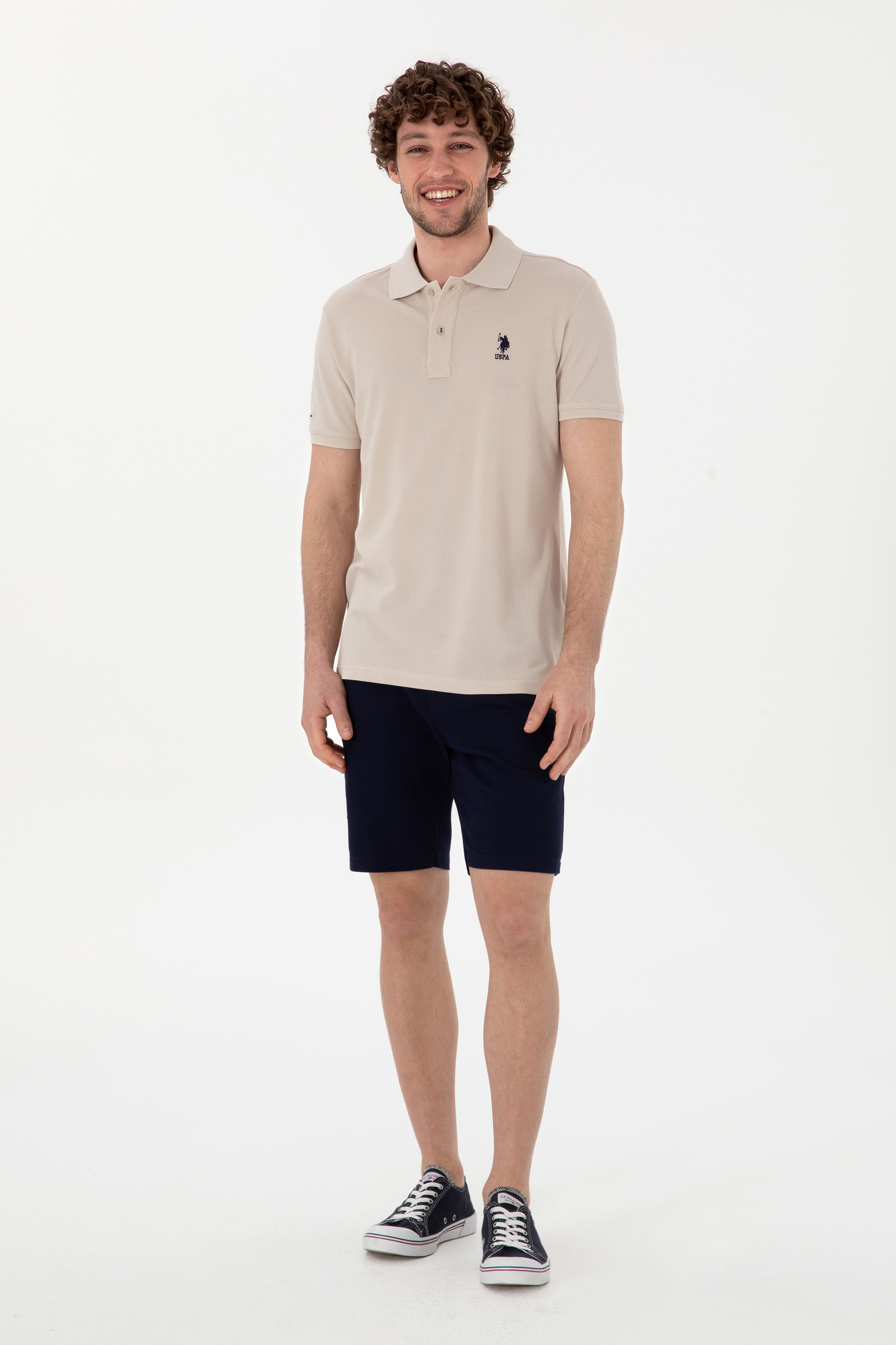 Erkek Slim Fit Polo Yaka Taş Basic Tişört - Image 4