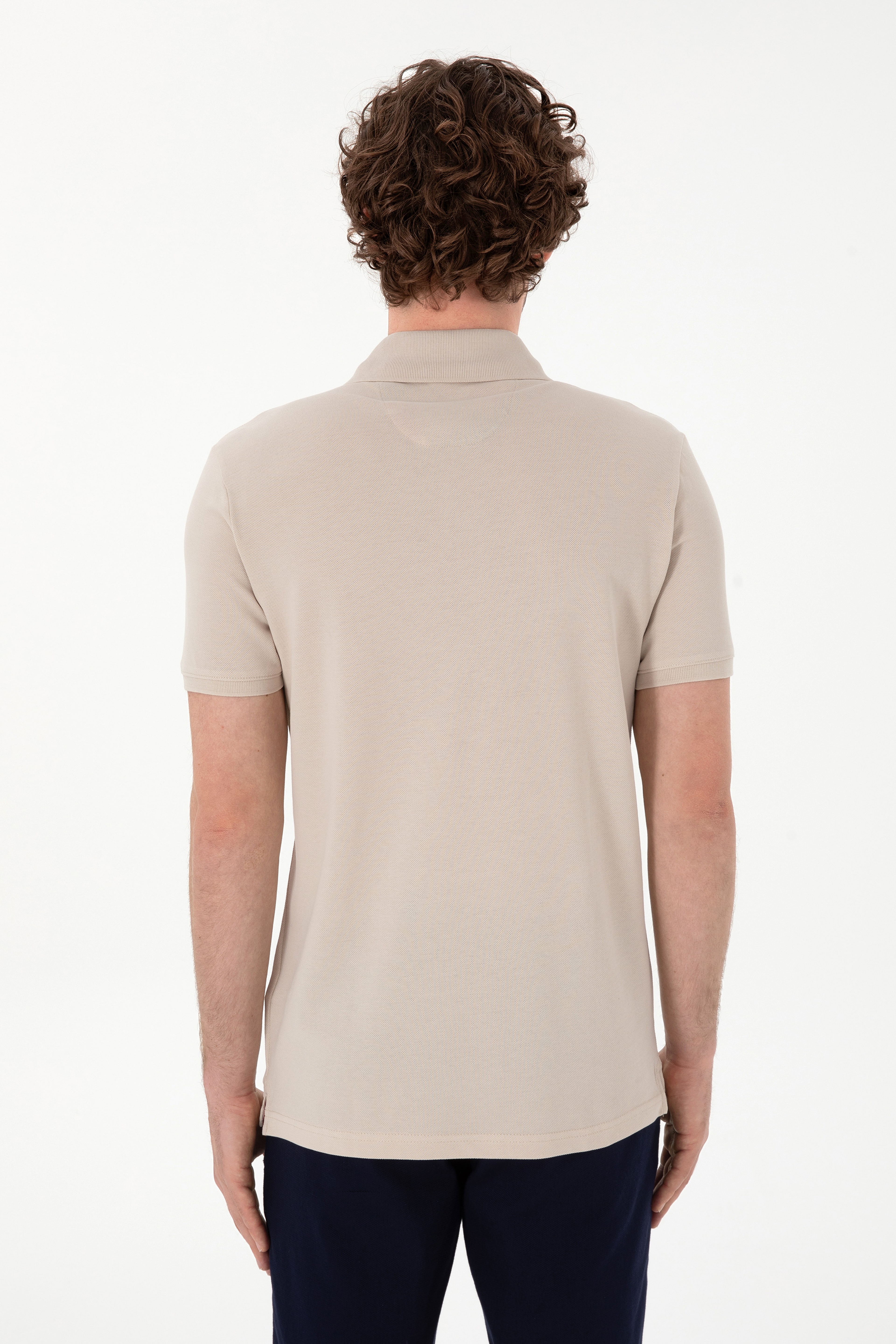 Erkek Slim Fit Polo Yaka Taş Basic Tişört - Image 5