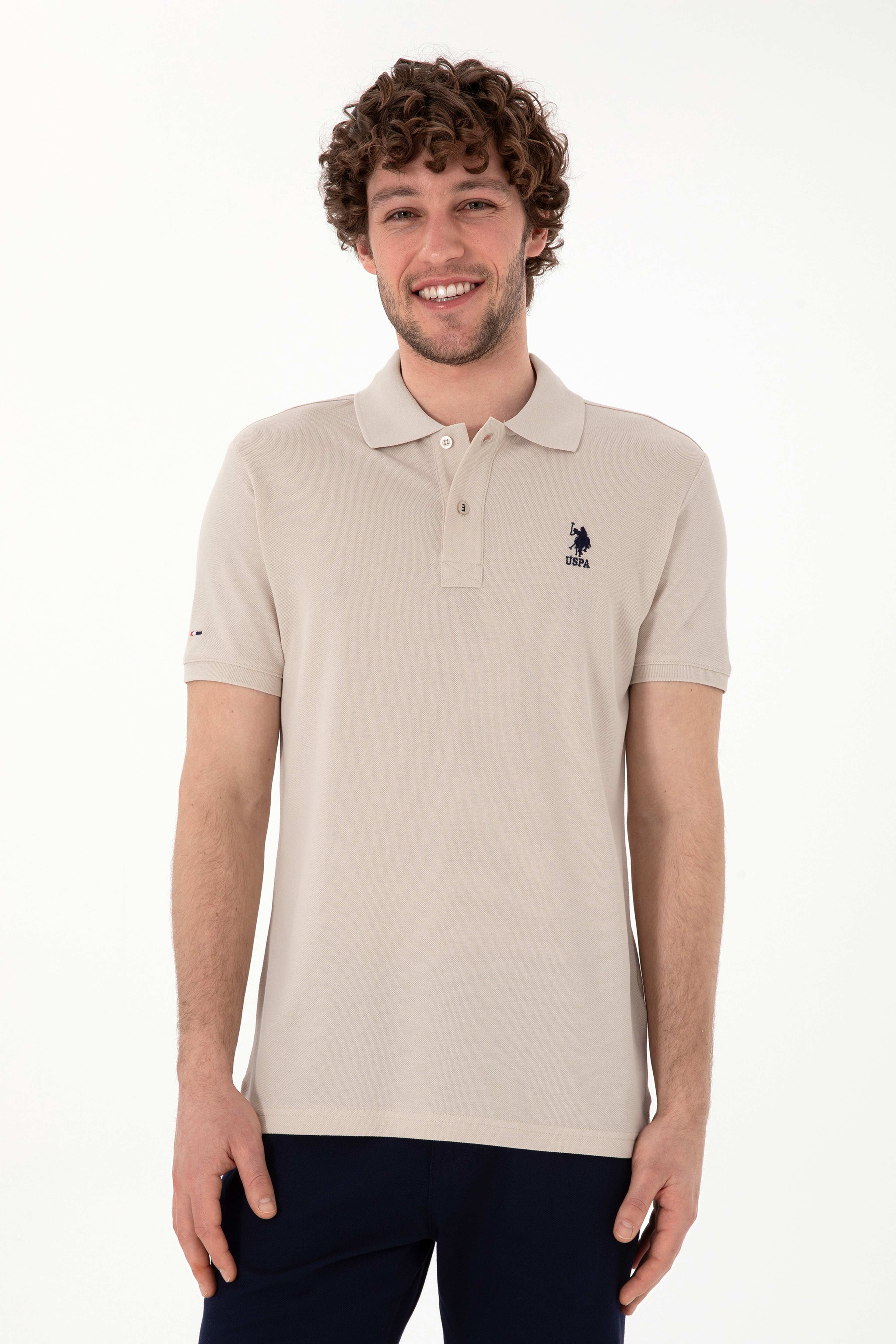 Erkek Slim Fit Polo Yaka Taş Basic Tişört - Image 1