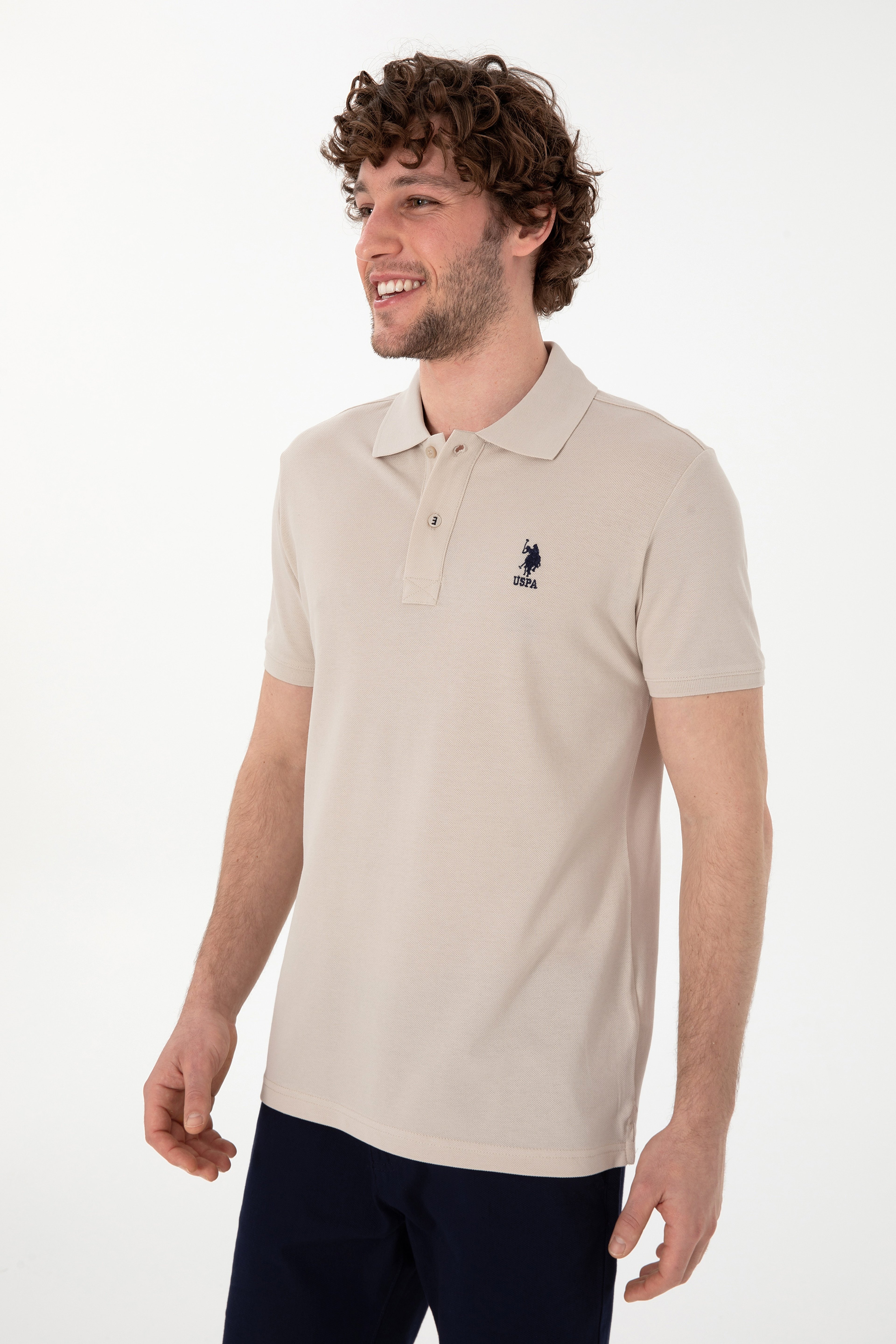 Erkek Slim Fit Polo Yaka Taş Basic Tişört - Image 3