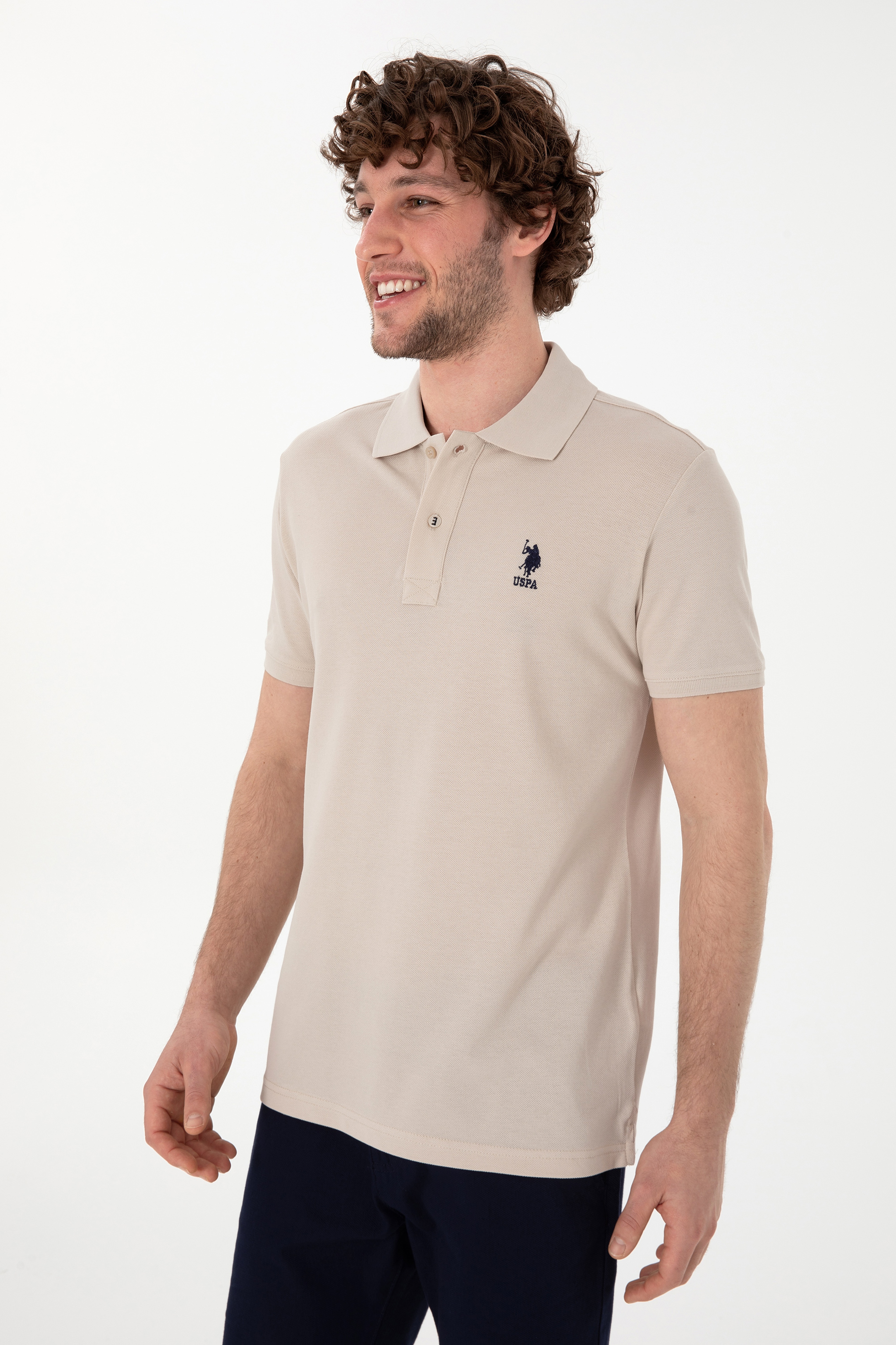 Erkek Slim Fit Polo Yaka Taş Basic Tişört