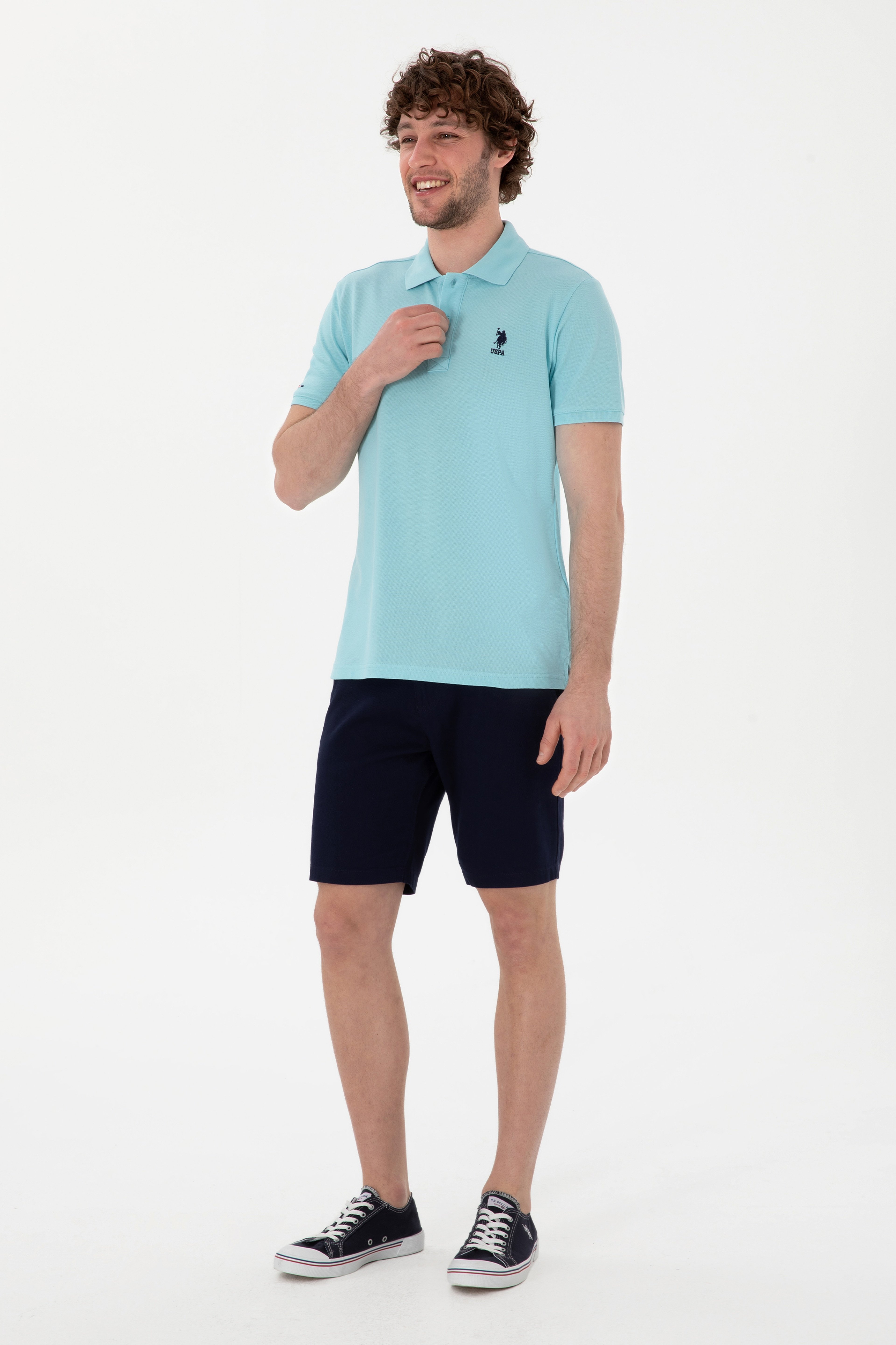 Erkek Slim Fit Polo Yaka Açık Mavi Basic Tişört - Image 4