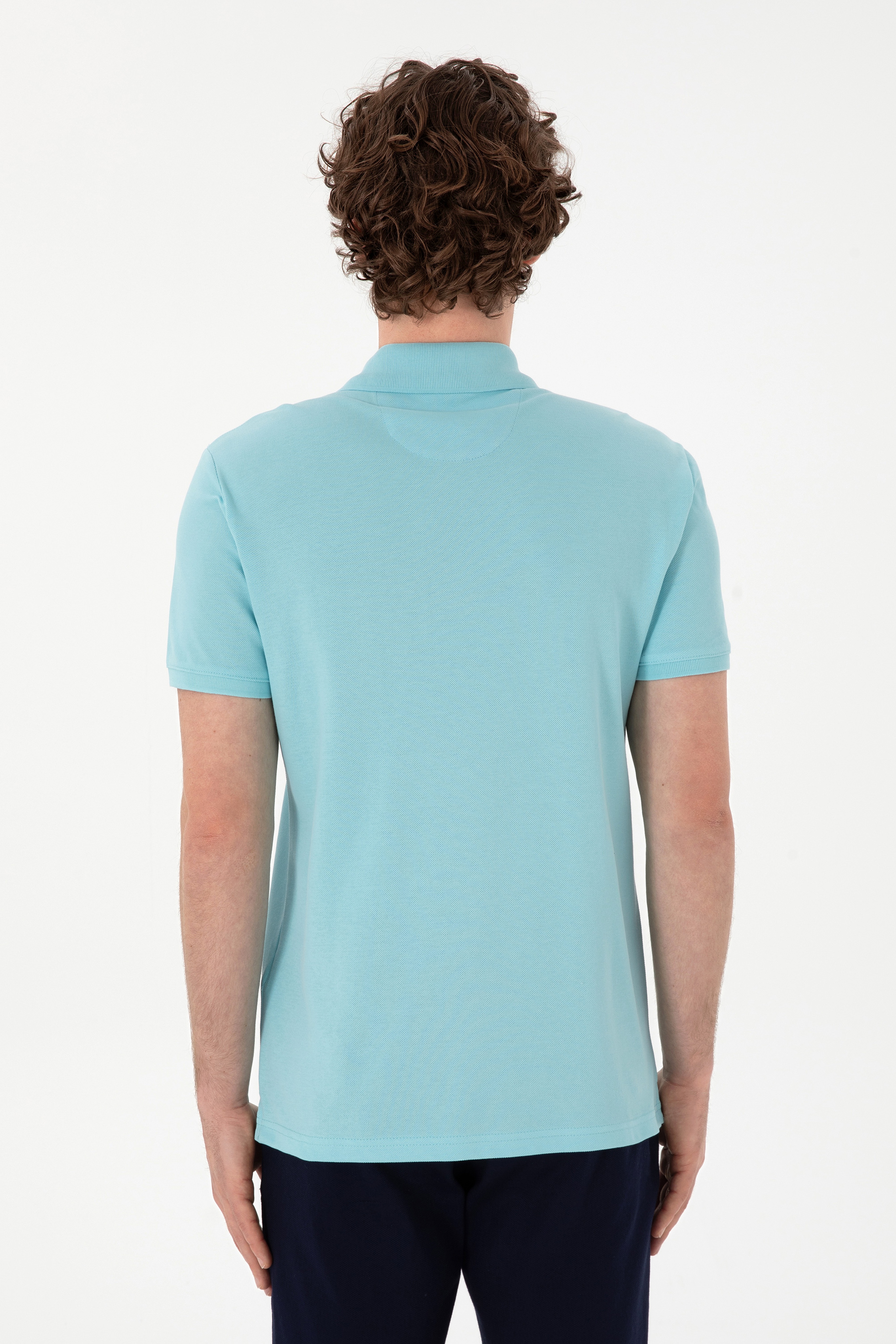 Erkek Slim Fit Polo Yaka Açık Mavi Basic Tişört