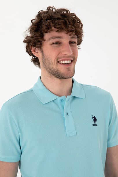 Erkek Slim Fit Polo Yaka Açık Mavi Basic Tişört