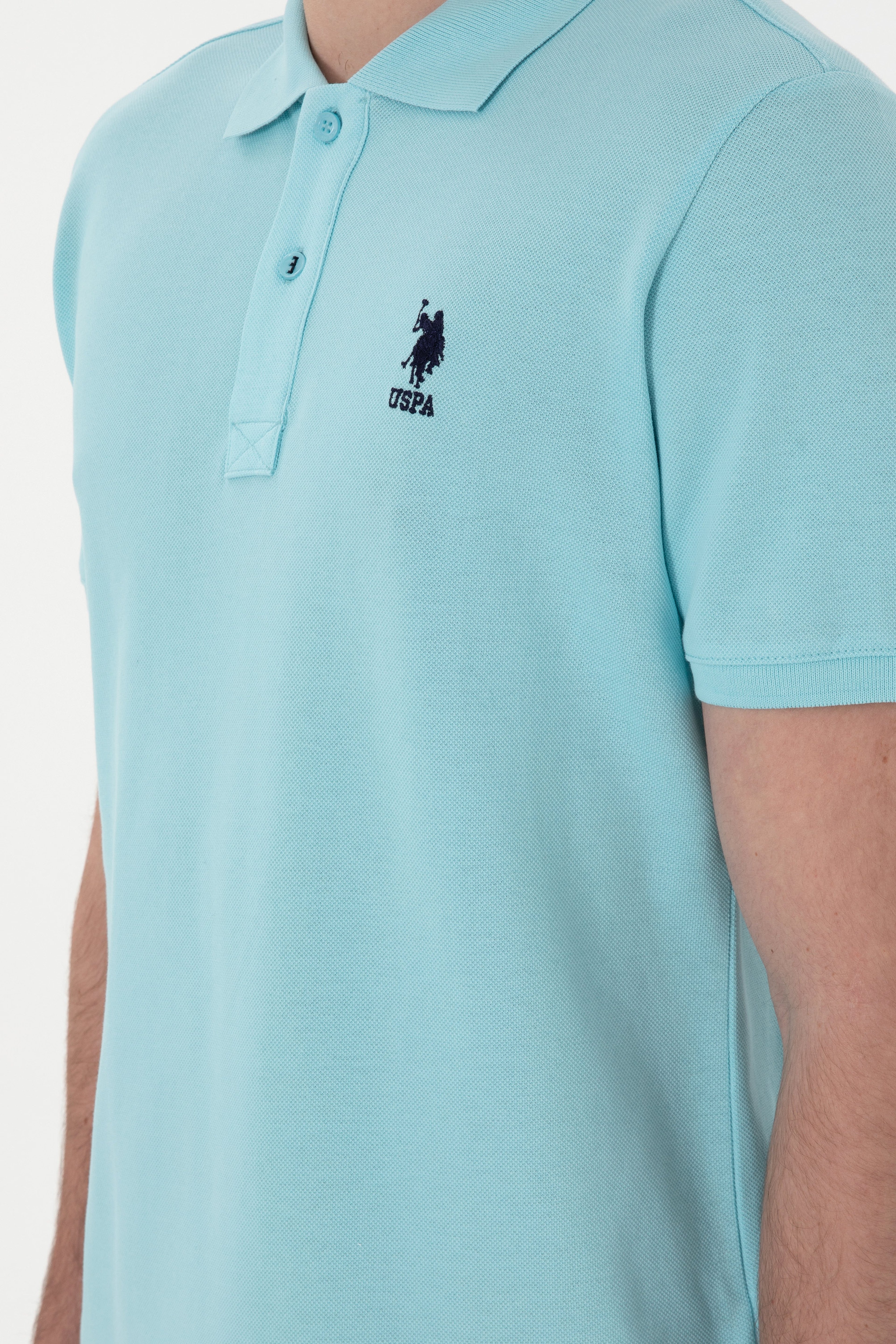 Erkek Slim Fit Polo Yaka Açık Mavi Basic Tişört - Image 7