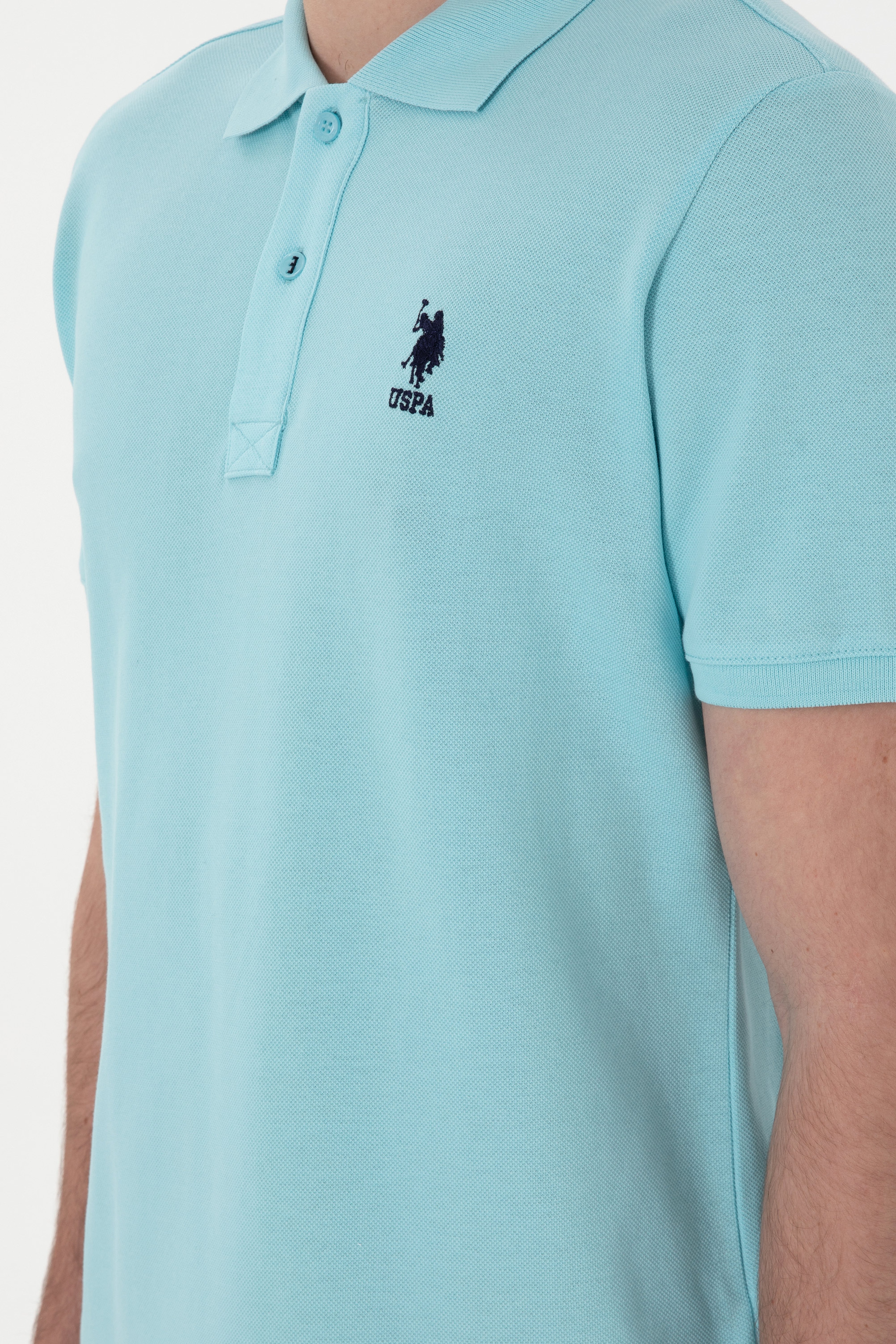 Erkek Slim Fit Polo Yaka Açık Mavi Basic Tişört