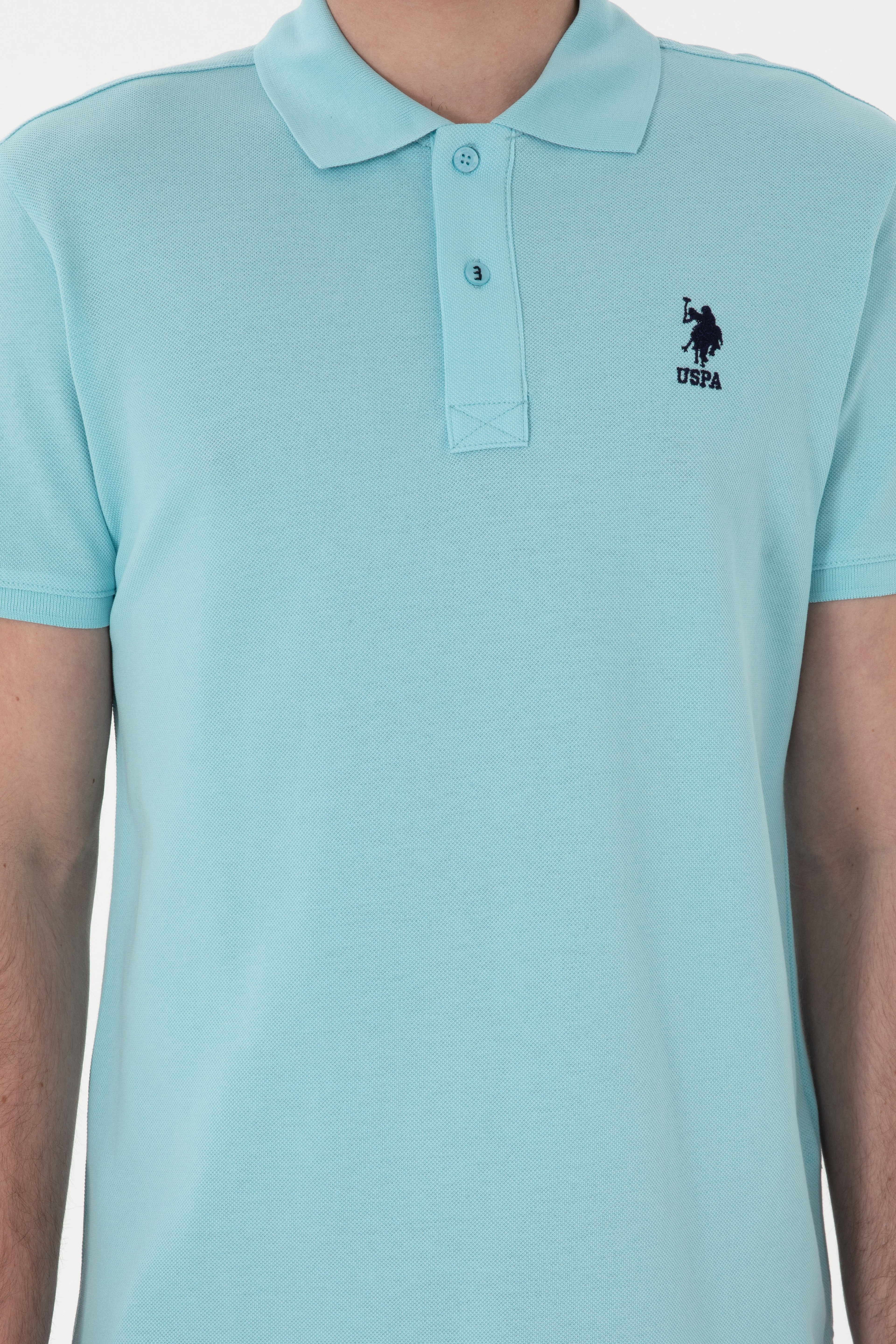 Erkek Slim Fit Polo Yaka Açık Mavi Basic Tişört - Image 6