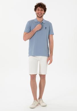 Erkek Slim Fit Polo Yaka Mavi Basic Tişört - 50298041221
