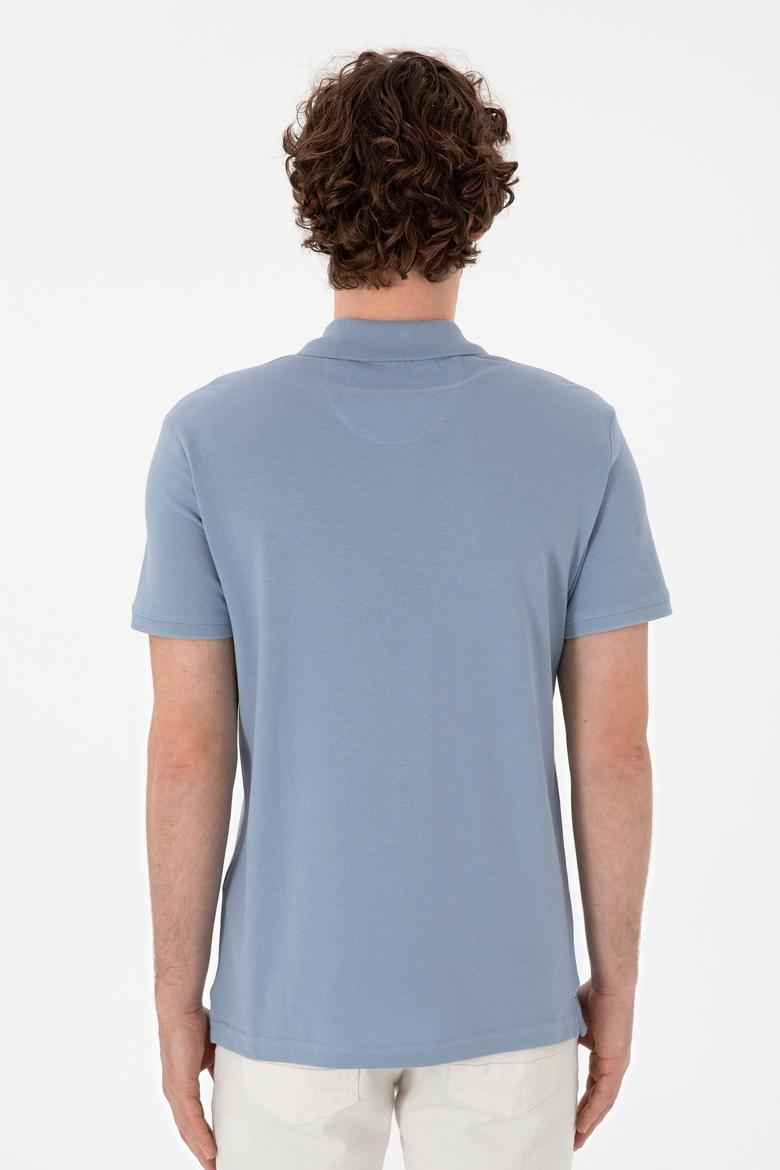 Erkek Slim Fit Polo Yaka Mavi Basic Tişört - 50298041221