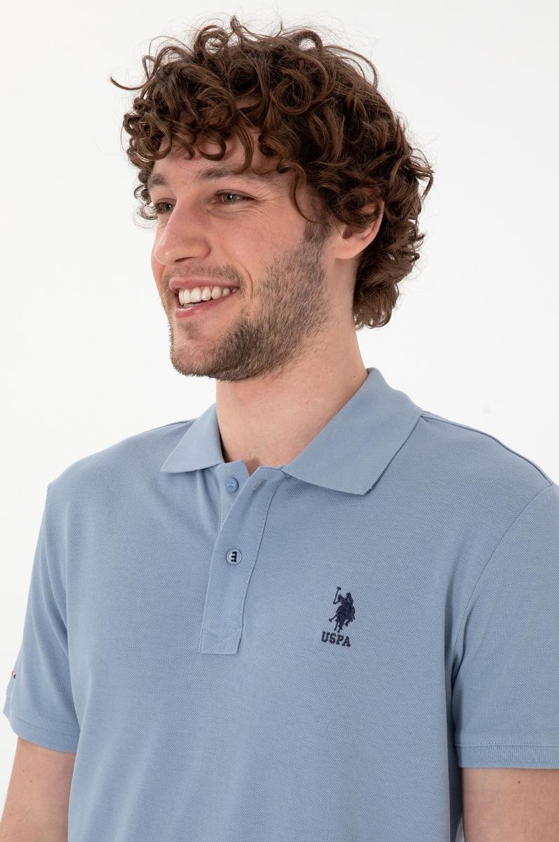 Erkek Slim Fit Polo Yaka Mavi Basic Tişört