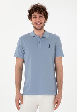 Erkek Slim Fit Polo Yaka Mavi Basic Tişört - 50298041221