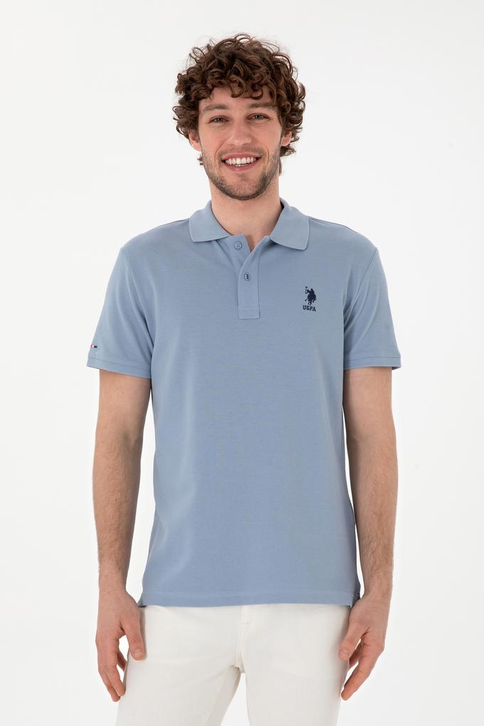 Erkek Slim Fit Polo Yaka Mavi Basic Tişört