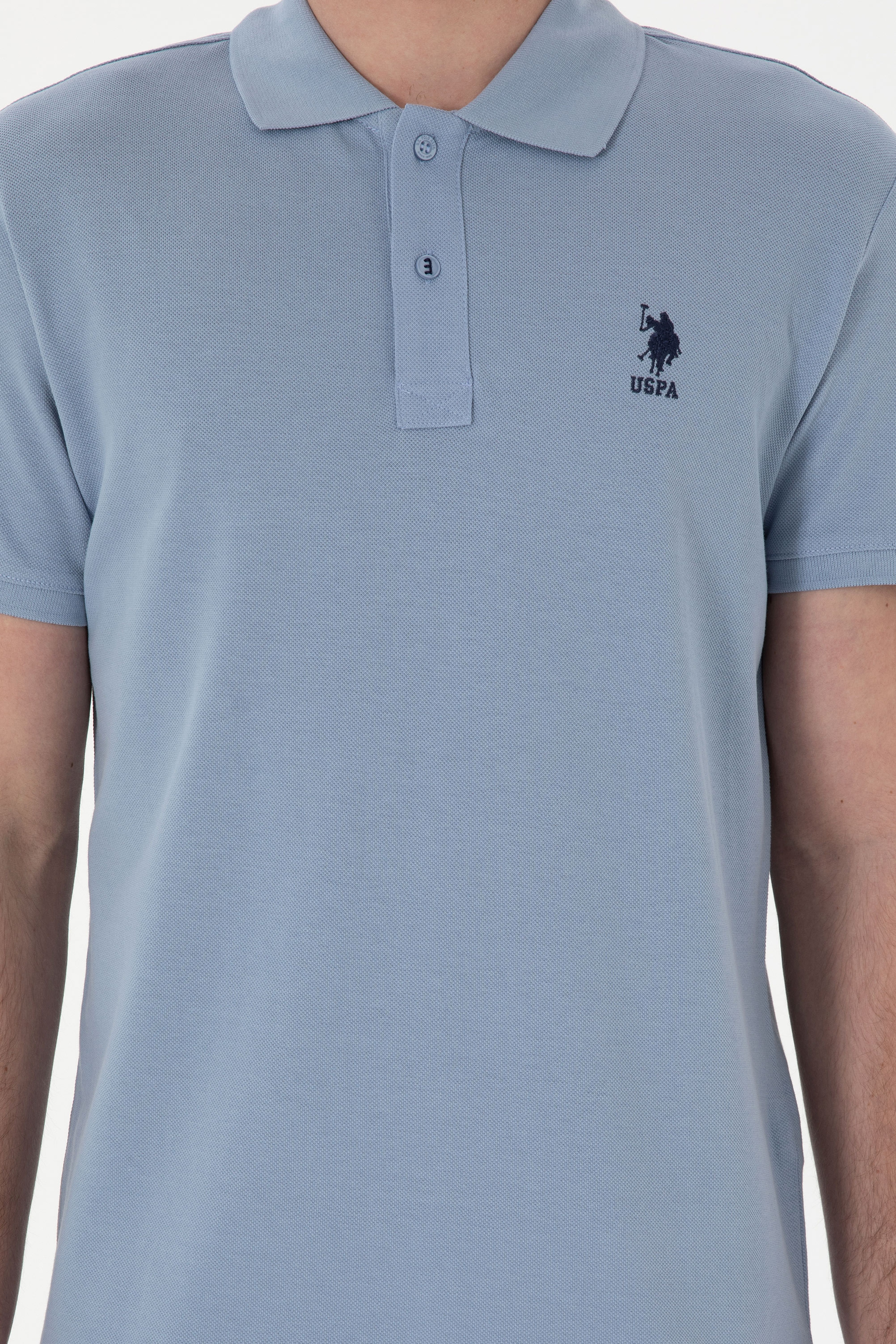 Erkek Slim Fit Polo Yaka Mavi Basic Tişört