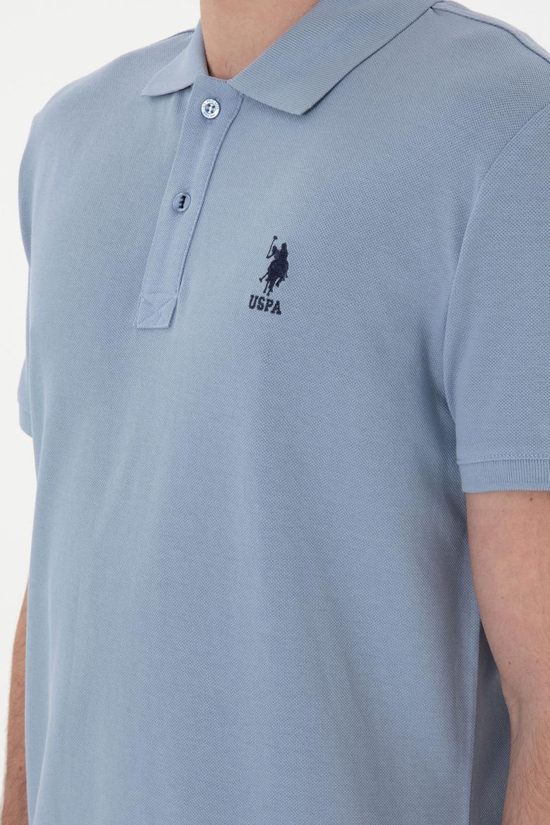 Erkek Slim Fit Polo Yaka Mavi Basic Tişört - 50298041221