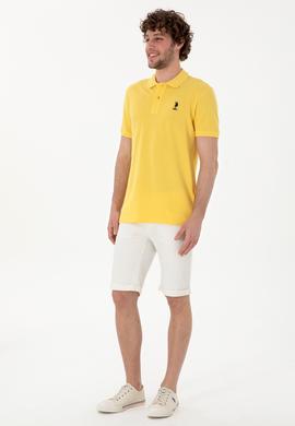 Erkek Slim Fit Polo Yaka Sarı Basic Tişört - 50298041367