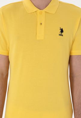 Erkek Slim Fit Polo Yaka Sarı Basic Tişört - 50298041367