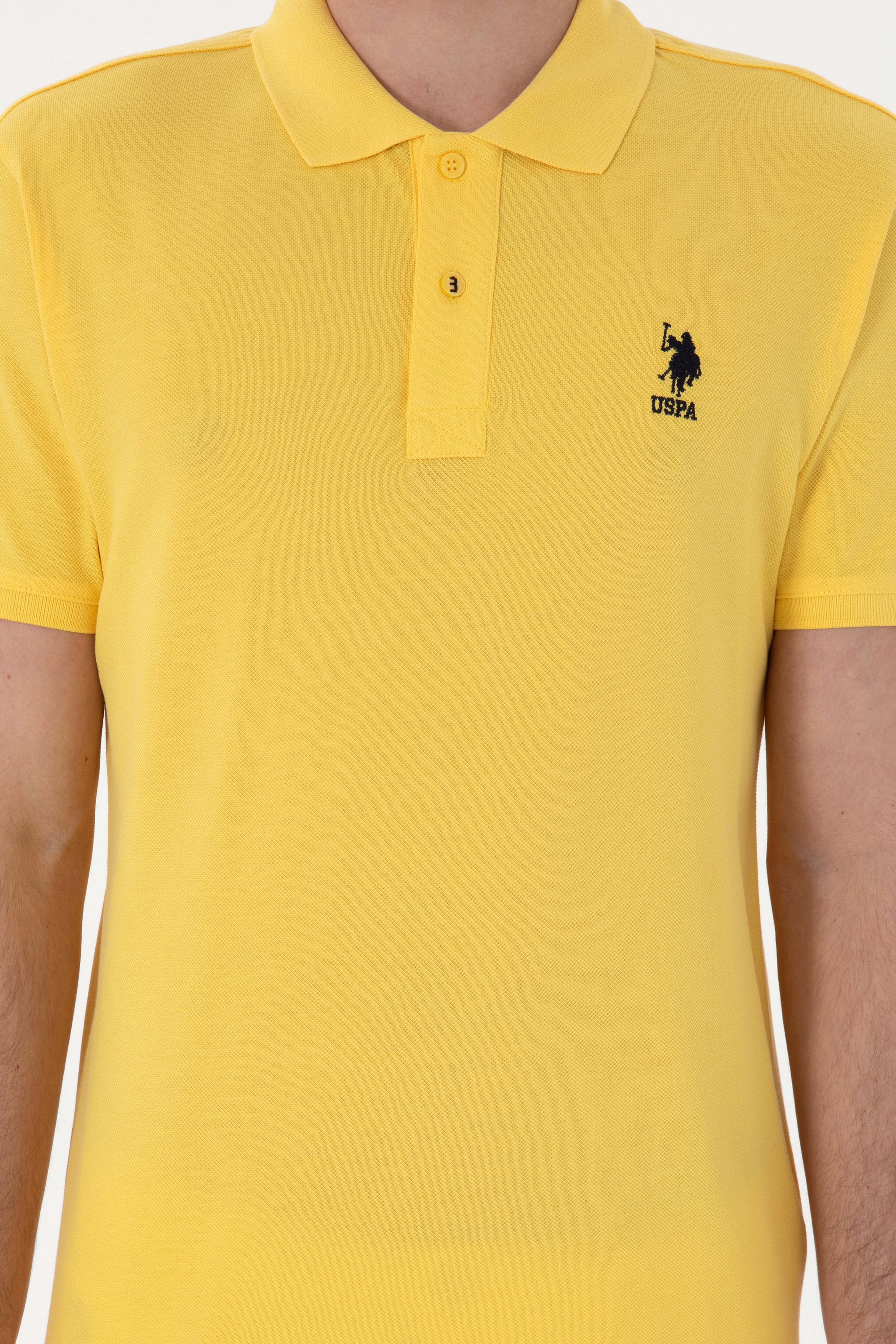 Erkek Slim Fit Polo Yaka Sarı Basic Tişört - Image 6