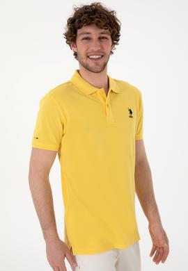 Erkek Slim Fit Polo Yaka Sarı Basic Tişört - 50298041367