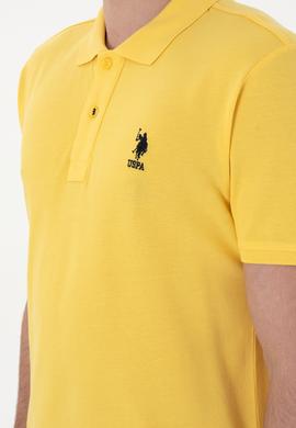 Erkek Slim Fit Polo Yaka Sarı Basic Tişört - 50298041367