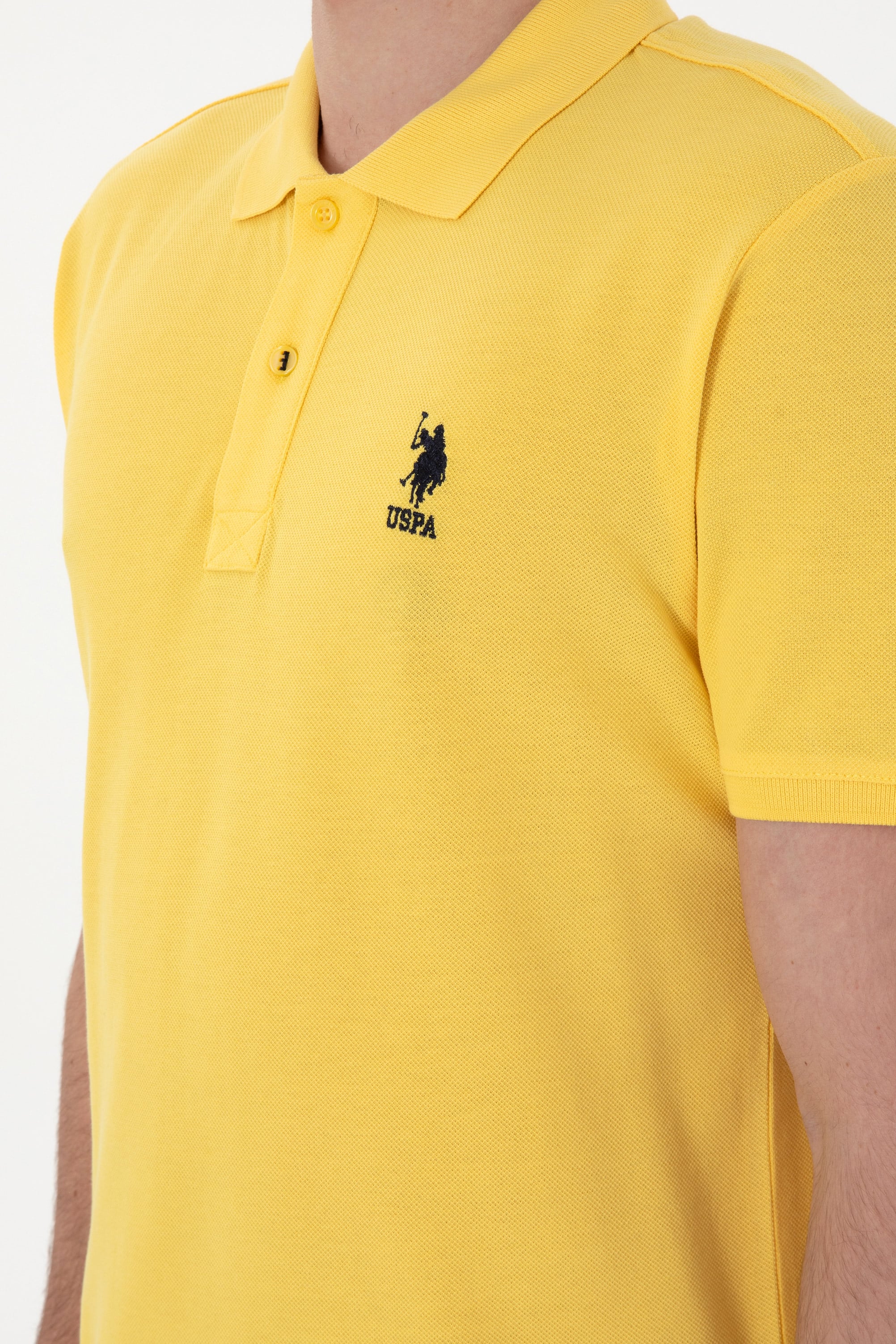 Erkek Slim Fit Polo Yaka Sarı Basic Tişört - Image 7