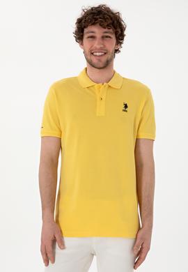Erkek Slim Fit Polo Yaka Sarı Basic Tişört - 50298041367