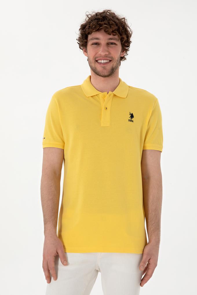 Erkek Slim Fit Polo Yaka Sarı Basic Tişört