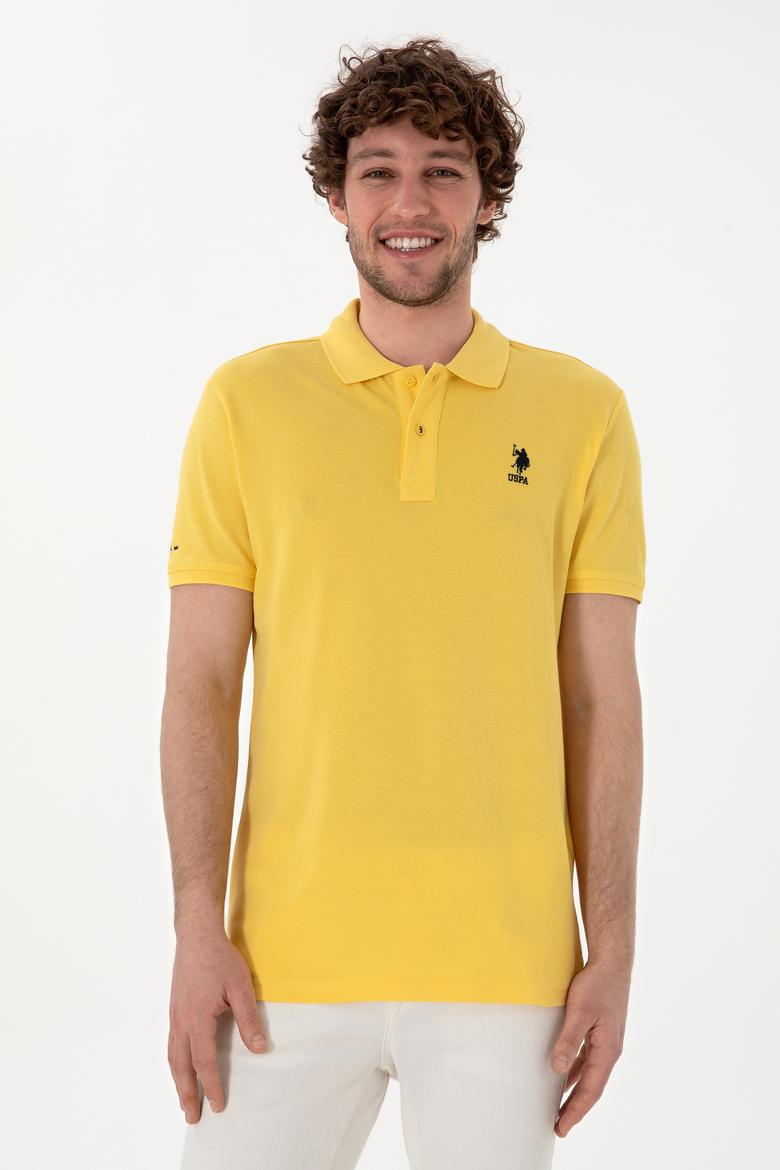 Erkek Slim Fit Polo Yaka Sarı Basic Tişört