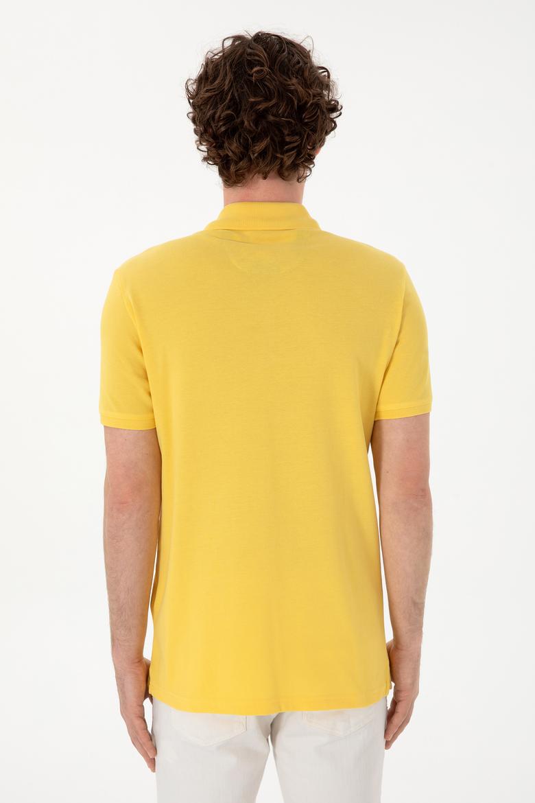Erkek Slim Fit Polo Yaka Sarı Basic Tişört - 50298041367
