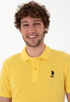 Erkek Slim Fit Polo Yaka Sarı Basic Tişört - 50298041367