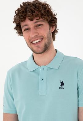 Erkek Slim Fit Polo Yaka Açık Mavi Basic Tişört - 50298041397