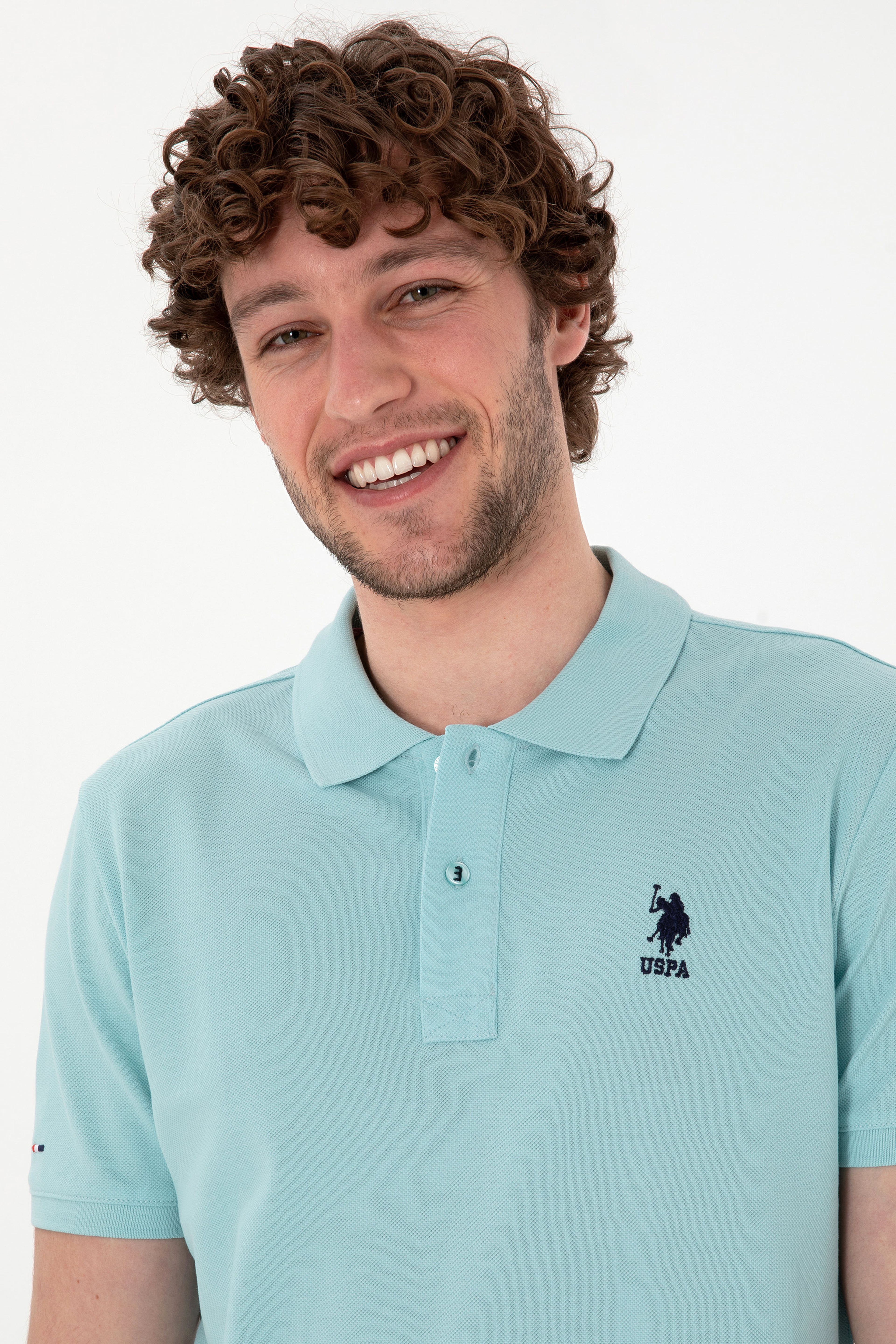 Erkek Slim Fit Polo Yaka Açık Mavi Basic Tişört - Image 2