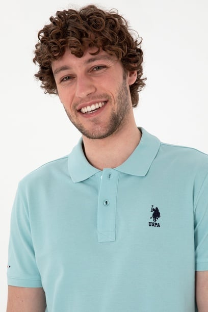 Erkek Slim Fit Polo Yaka Açık Mavi Basic Tişört