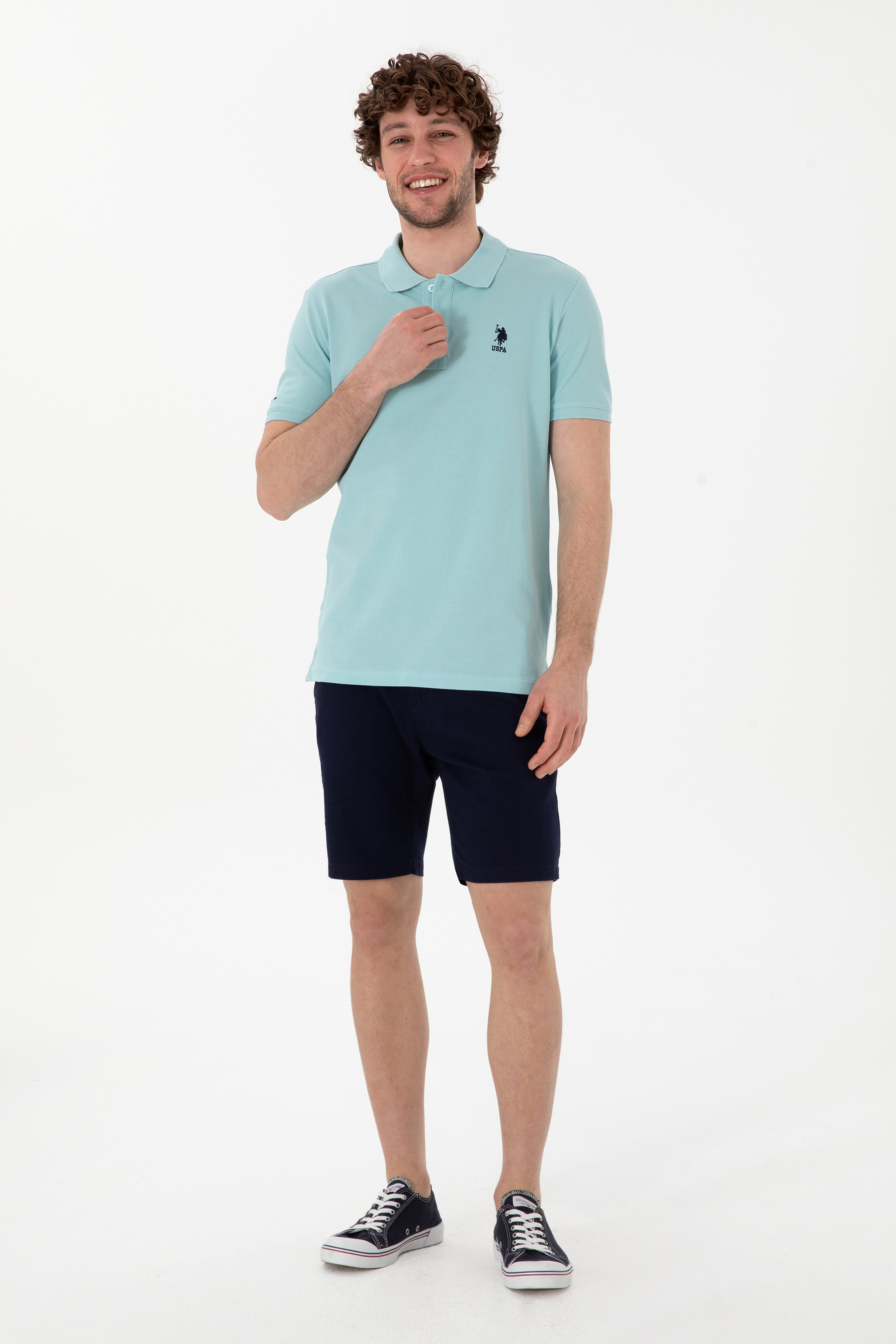 Erkek Slim Fit Polo Yaka Açık Mavi Basic Tişört - Image 4