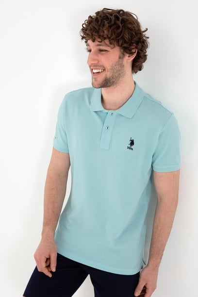 Erkek Slim Fit Polo Yaka Açık Mavi Basic Tişört