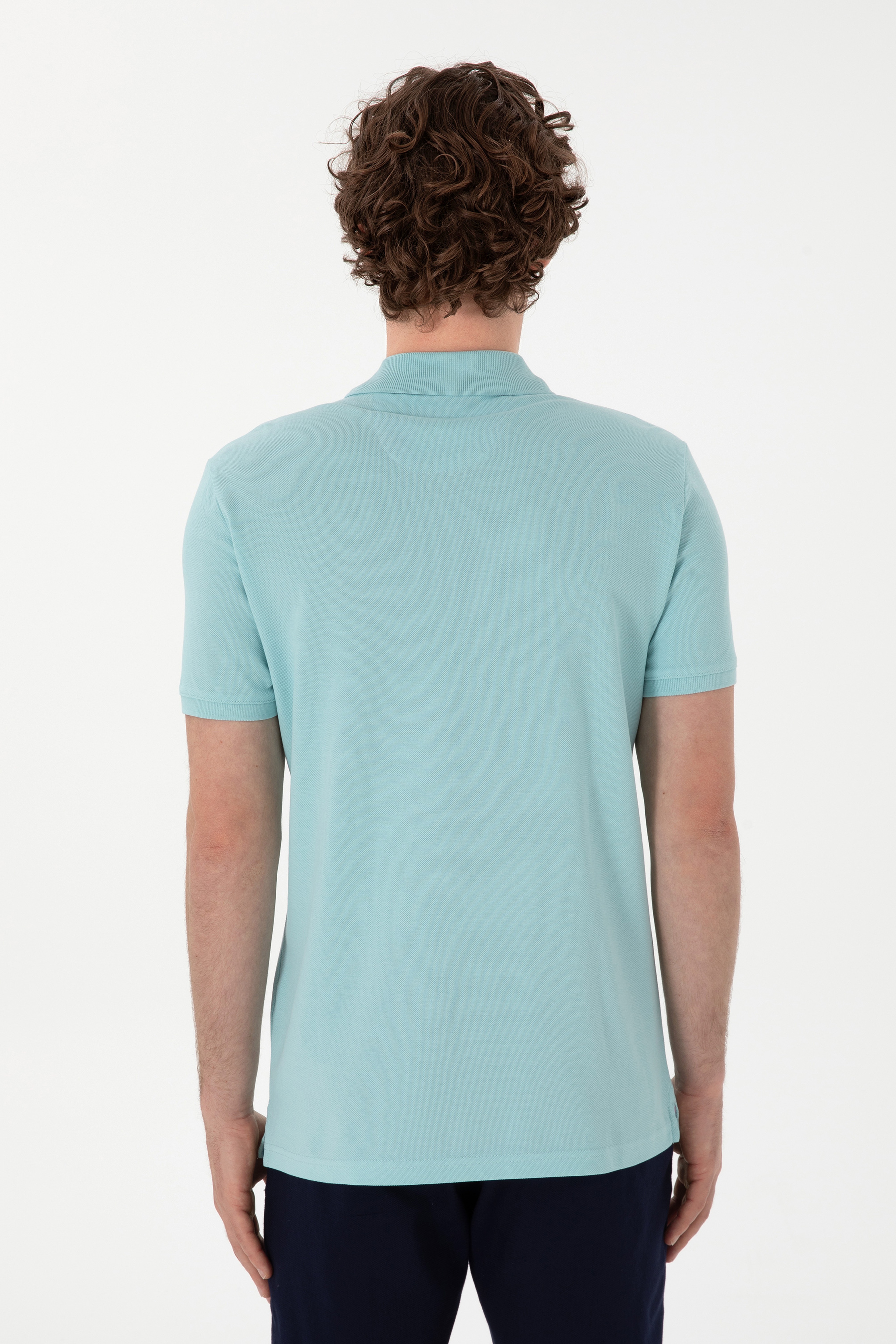 Erkek Slim Fit Polo Yaka Açık Mavi Basic Tişört