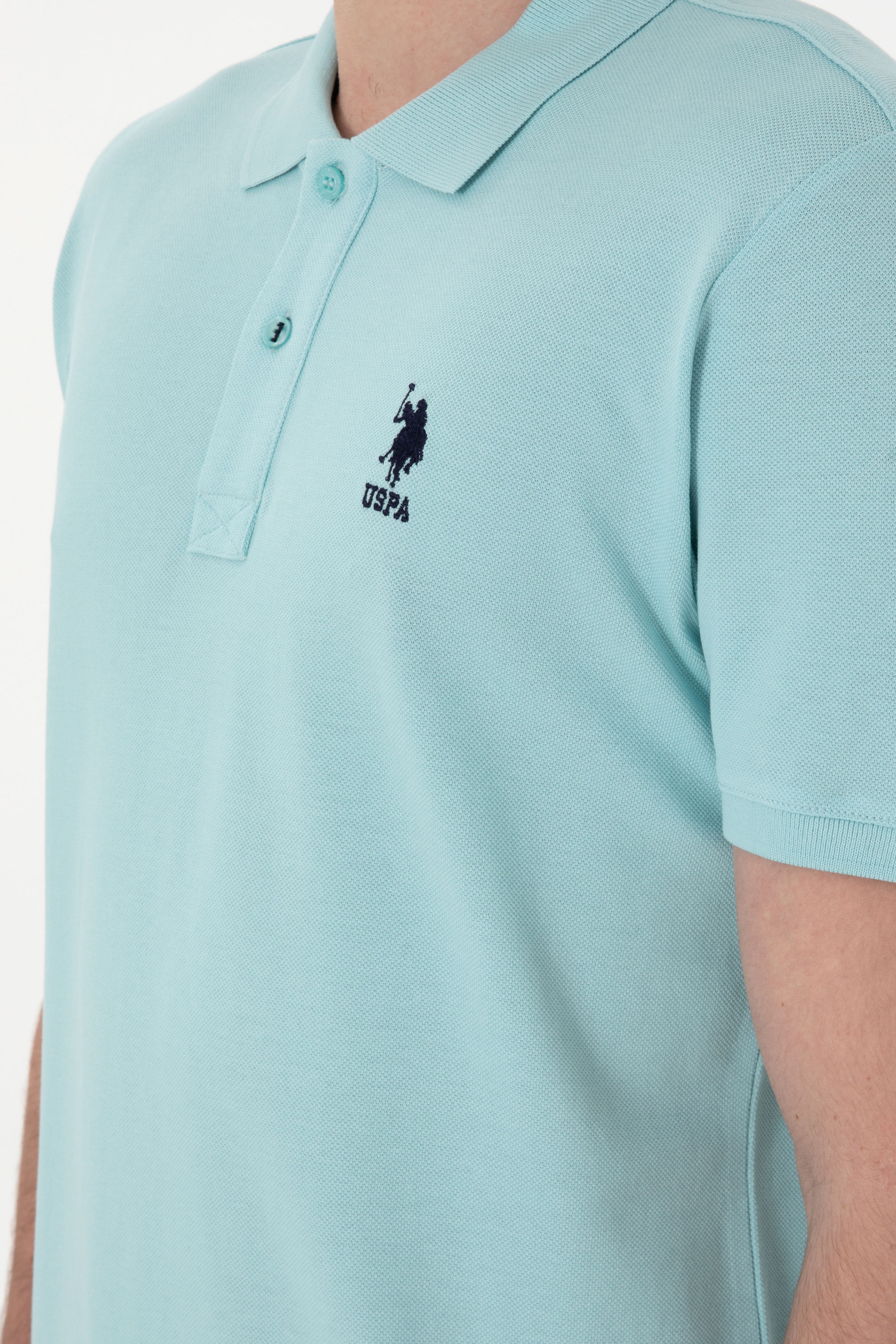 Erkek Slim Fit Polo Yaka Açık Mavi Basic Tişört