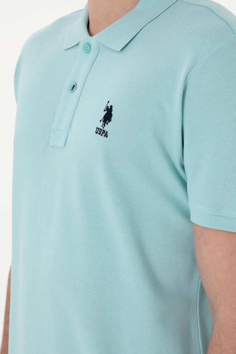 Erkek Slim Fit Polo Yaka Açık Mavi Basic Tişört - 50298041397