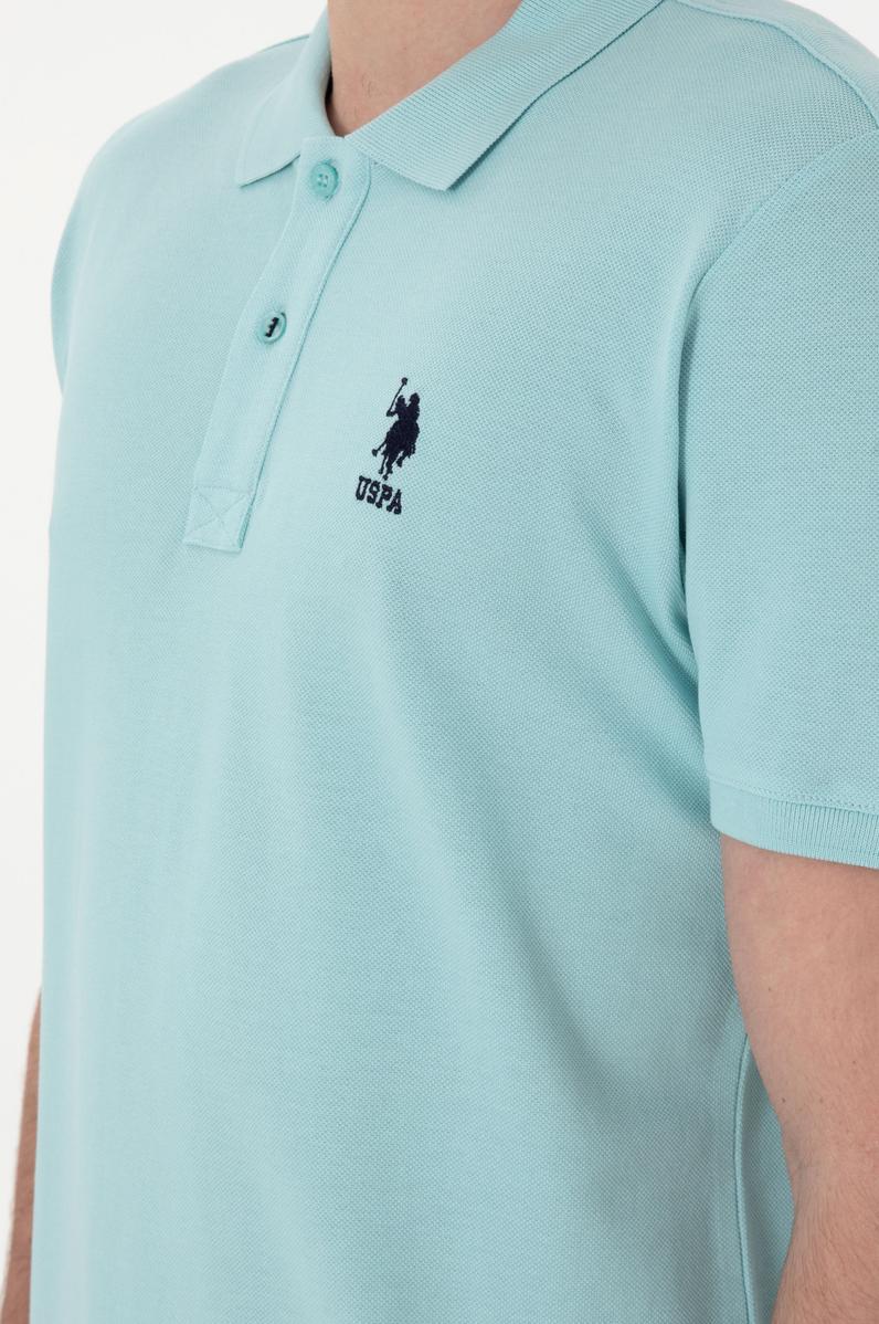 Erkek Slim Fit Polo Yaka Açık Mavi Basic Tişört