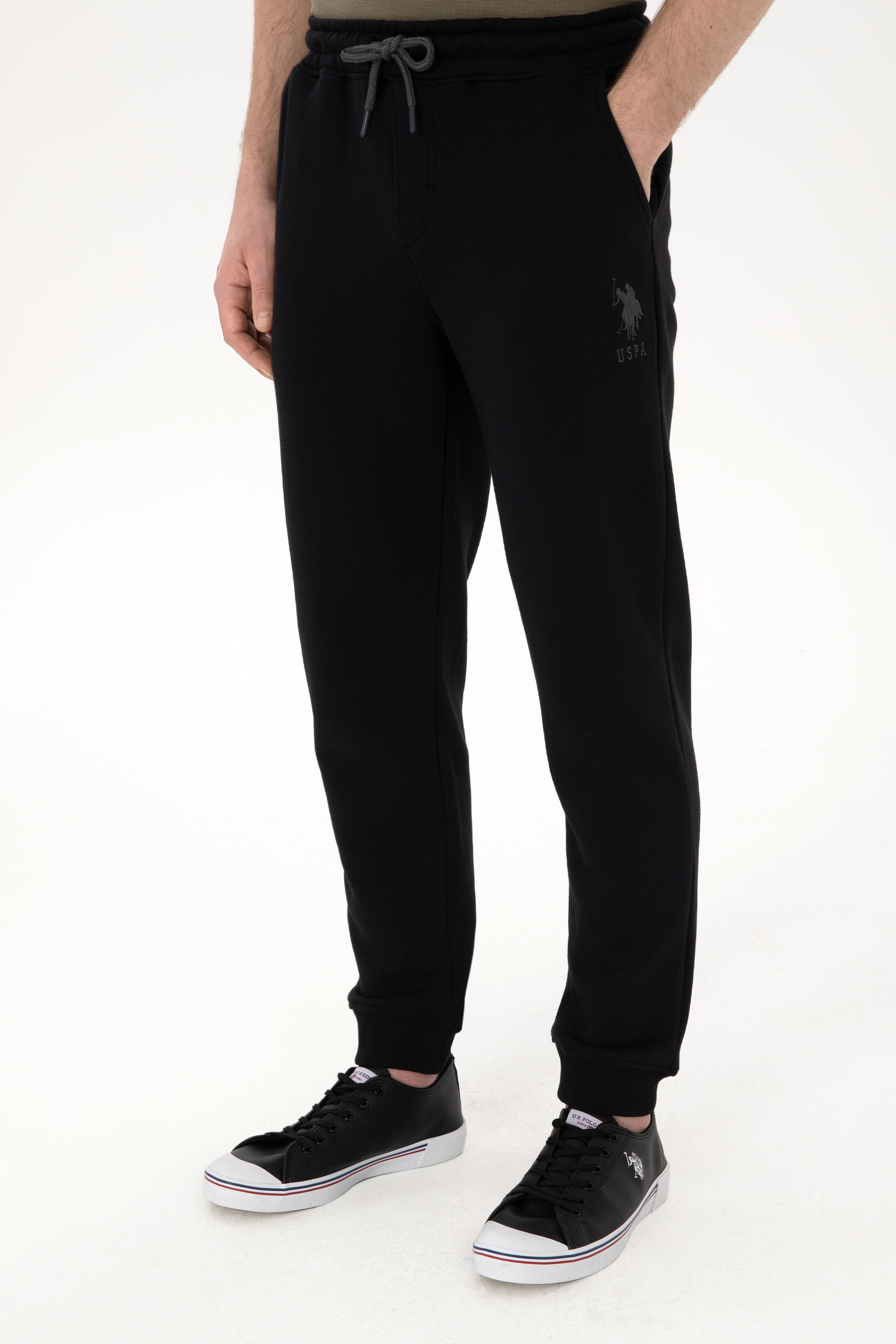 Erkek Slim Fit Lastikli Paça Siyah Eşofman Altı - Image 2