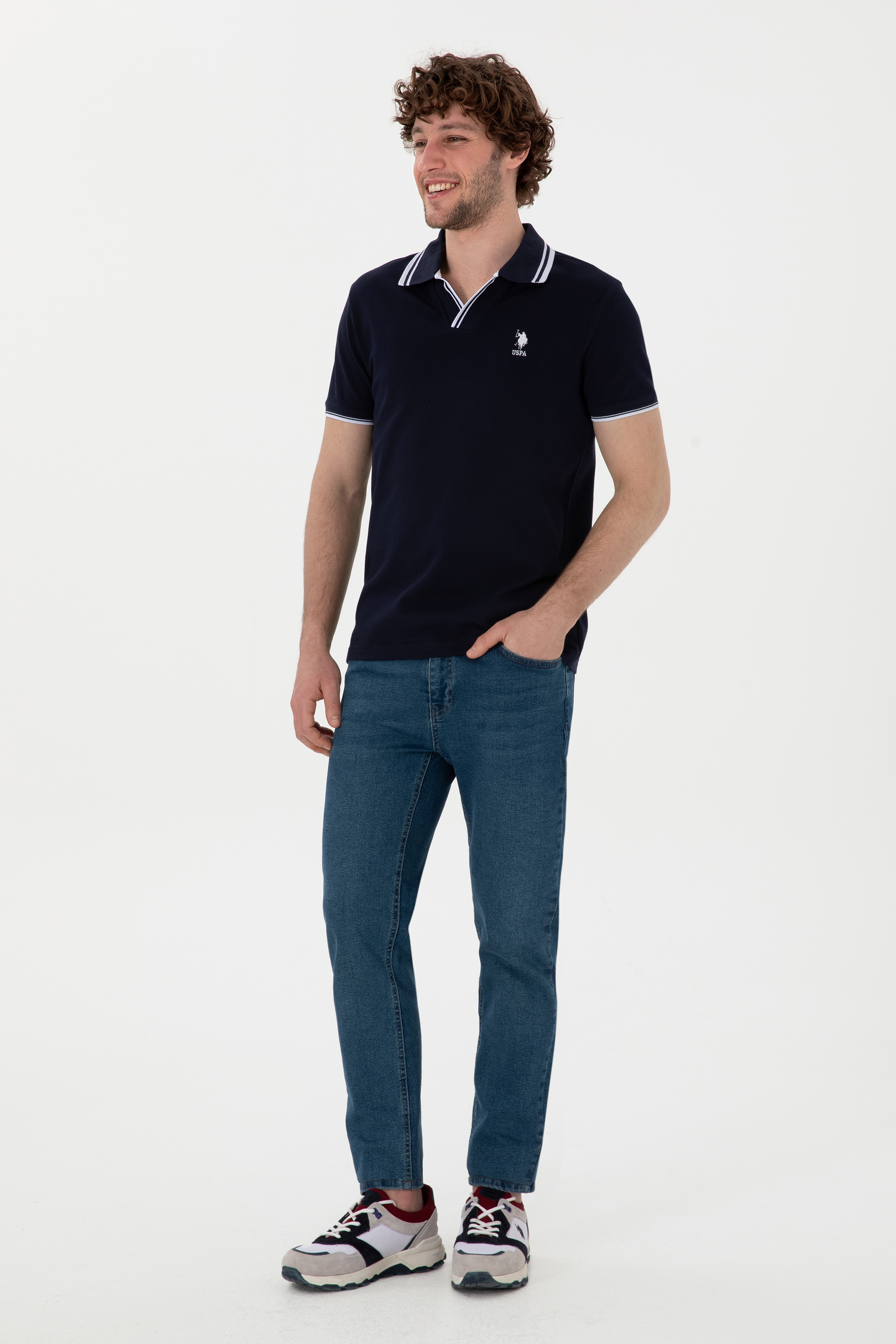 Erkek Slim Fit Polo Yaka Lacivert Tişört